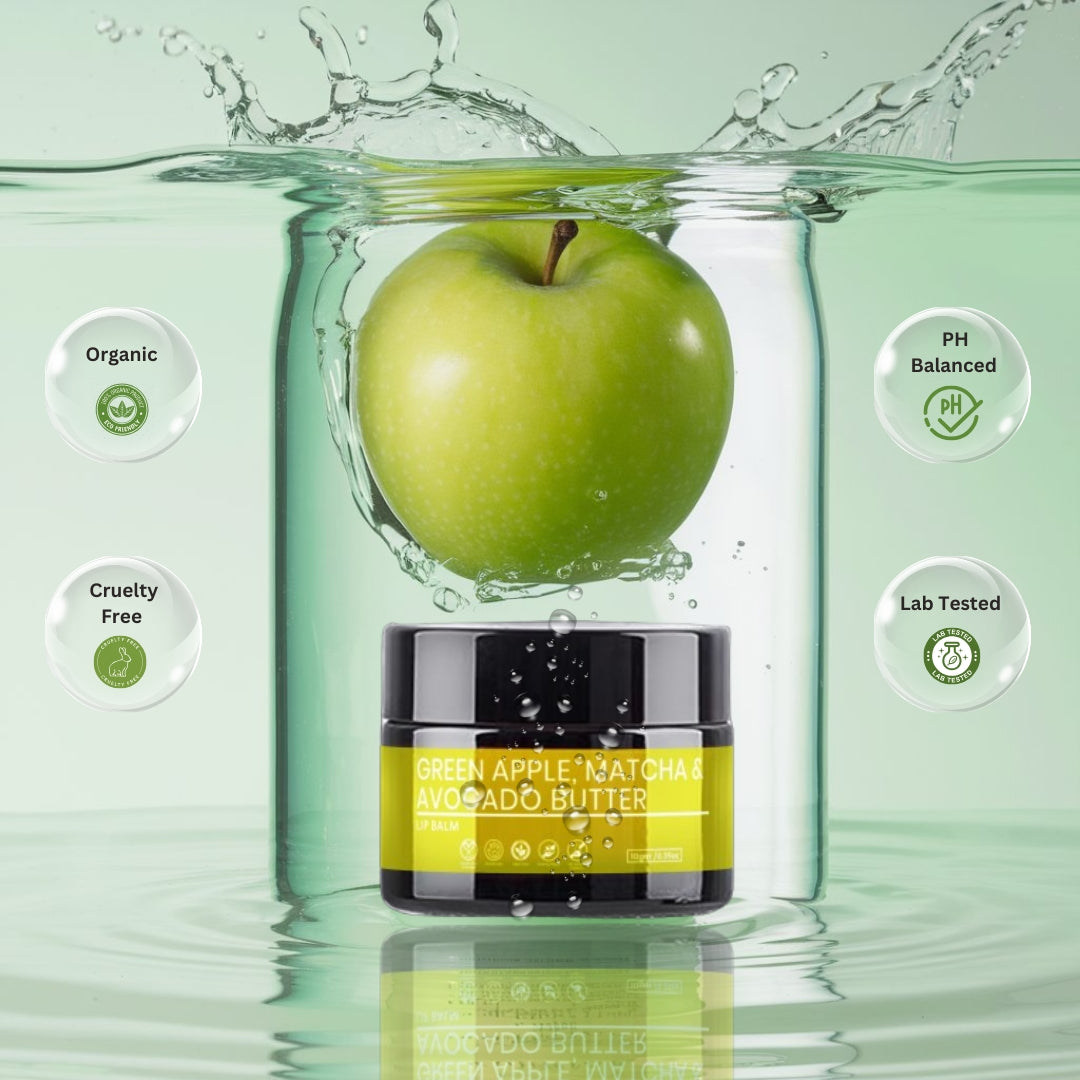 GREEN APPLE, MATCHA and AVOCADO BUTTER Lip Balm | Made with ECOCERT Certified Organic Bees Wax | For Smooth Supple and Lucious Lips | 8 gm