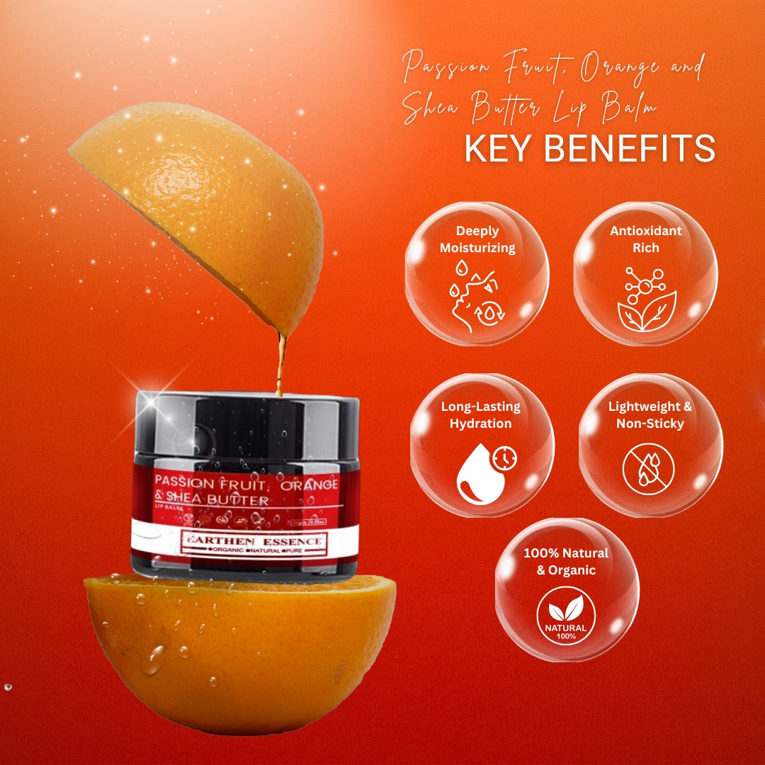 PASSION FRUIT, ORANGE & SHEA BUTTER Lip Balm | Made with ECOCERT Certified Organic Bees Wax | For Smooth Supple and Lucious Lips | 8 gm