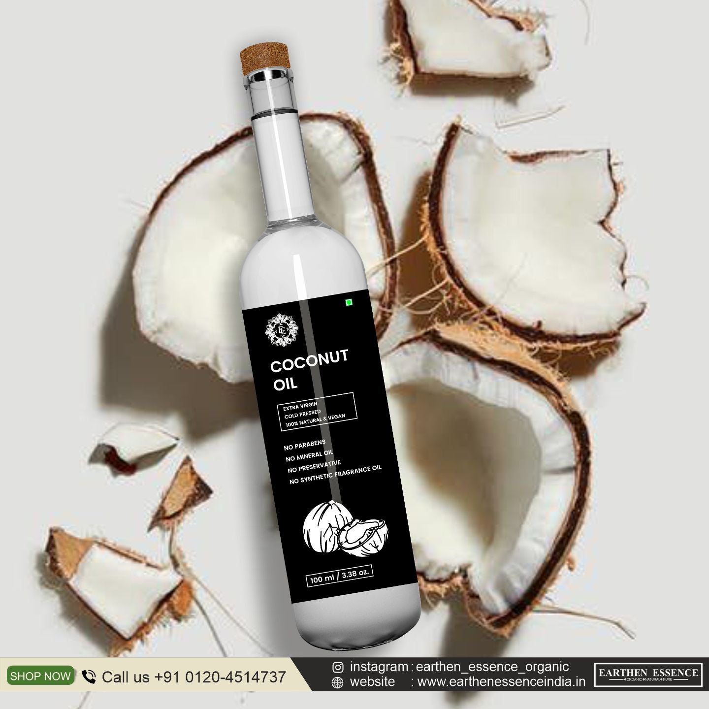 Organic COCONUT Oil | Woodpressed | Virgin Coconut Oil for Skincare and Haircare | Edible oil for Cooking | 100% Pure, Natural, Extracted with Traditional Wooden Method | 100ml.