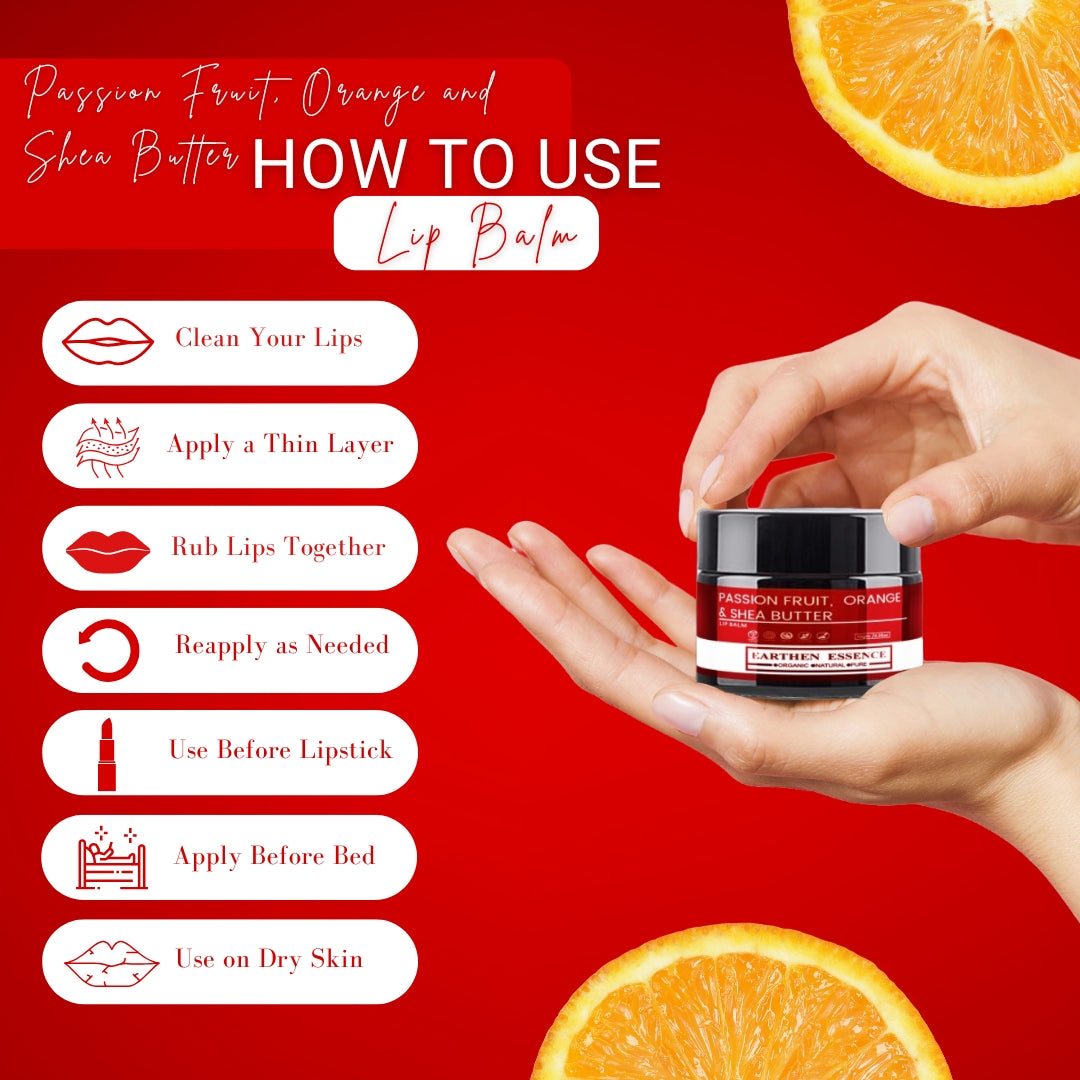 PASSION FRUIT, ORANGE & SHEA BUTTER Lip Balm | Made with ECOCERT Certified Organic Bees Wax | For Smooth Supple and Lucious Lips | 8 gm