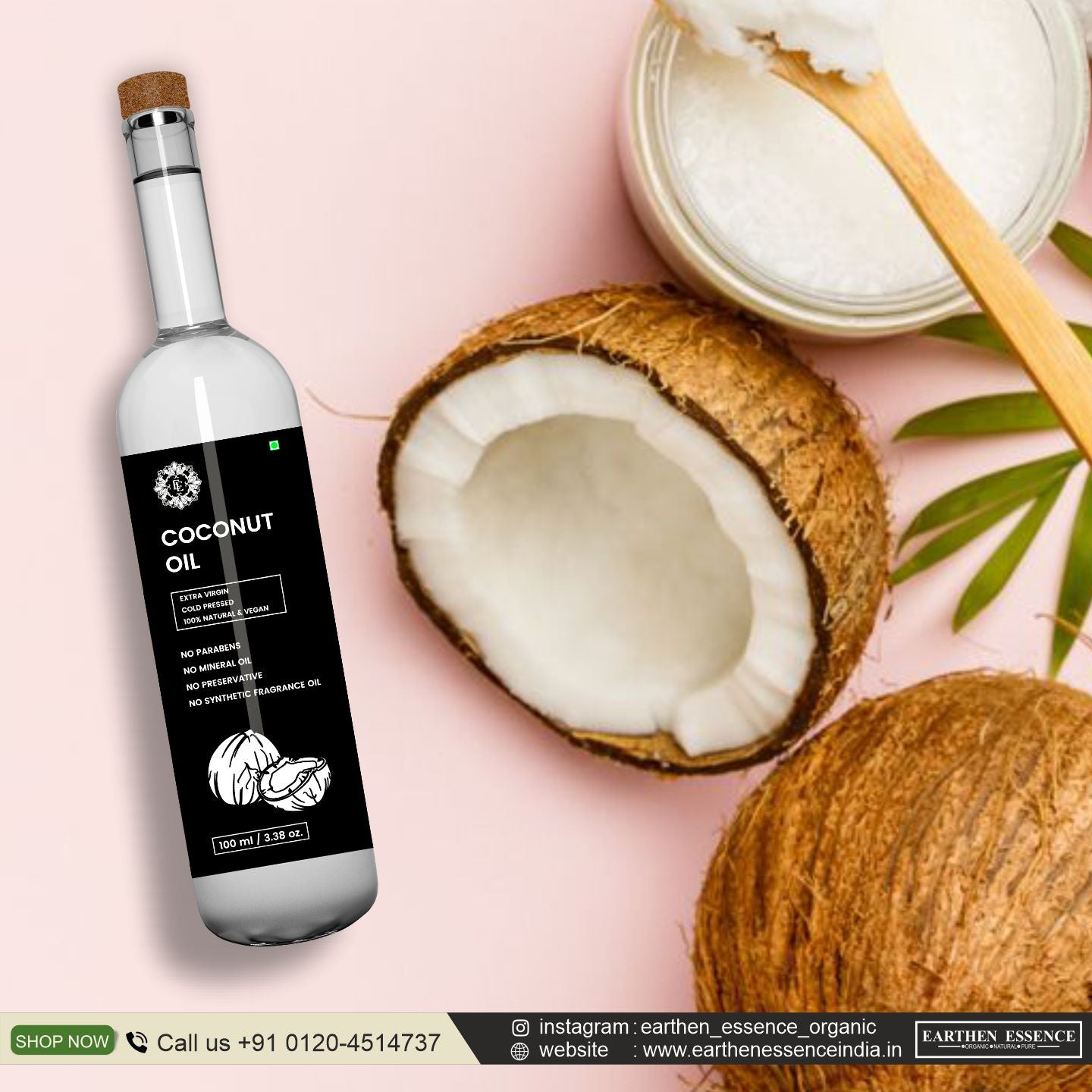 Organic COCONUT Oil | Woodpressed | Virgin Coconut Oil for Skincare and Haircare | Edible oil for Cooking | 100% Pure, Natural, Extracted with Traditional Wooden Method | 100ml.