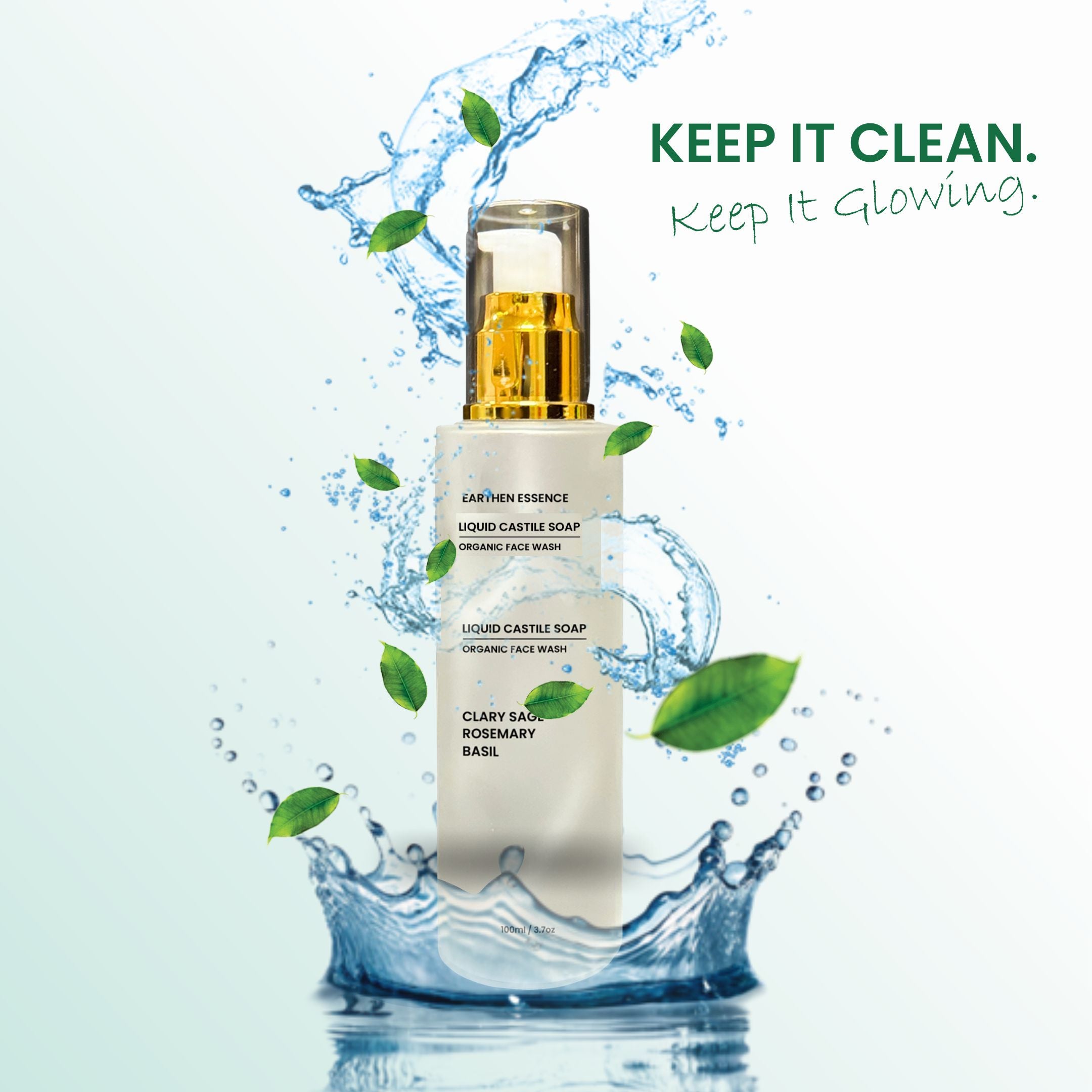 Organic CASTILE FACE WASH Wash with Clary Sage, Rosemary and Basil | Pore Cleansing, Oil Control & Sebum Regulation | for Oily, Combination and Acne-Prone Skin | Cruelty-free & 100% Vegan | 100ml