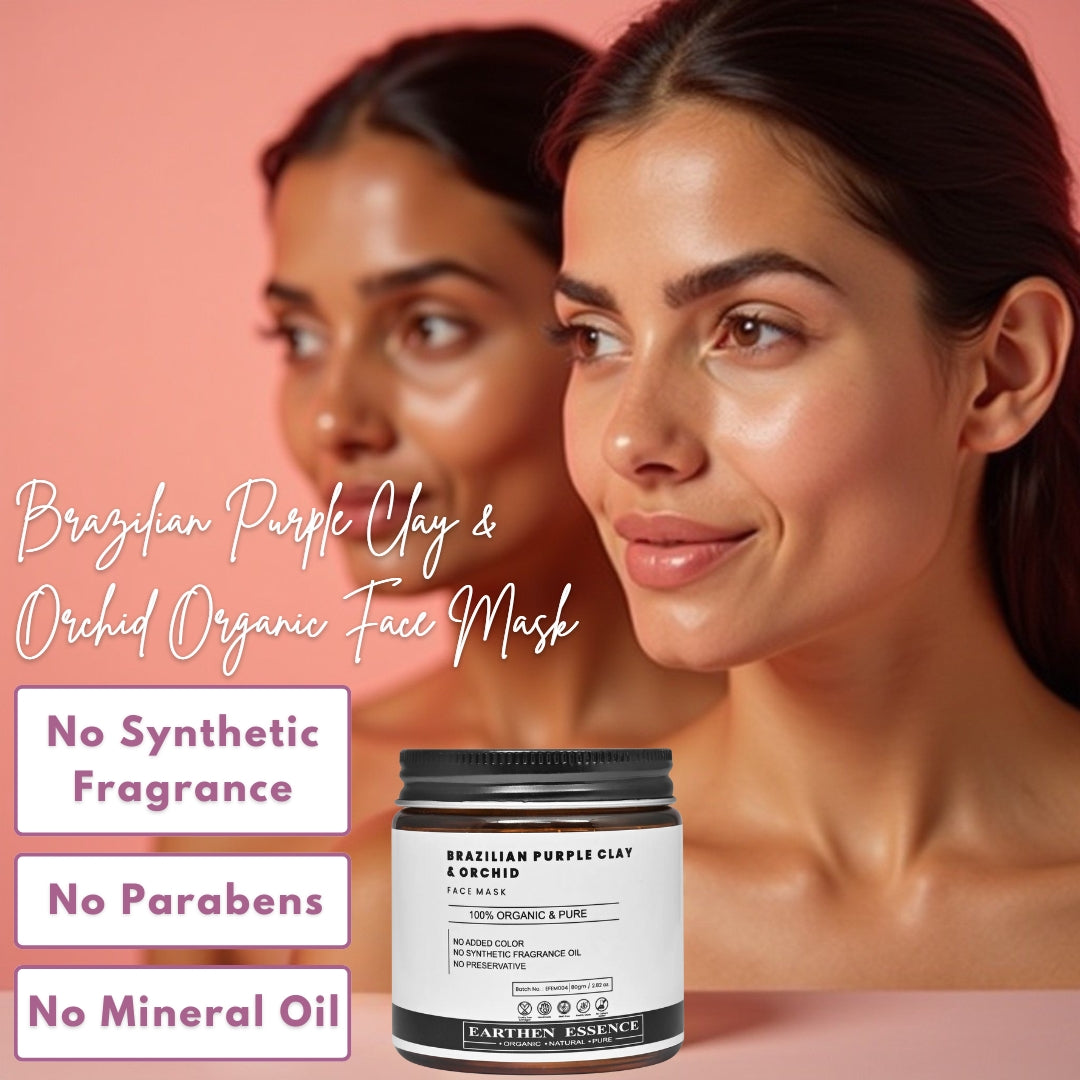 BRAZILIAN PURPLE CLAY & ORCHID Organic Face Mask | Minimizes Blemishes & Prevents Acne | Reduces Pigmentation, Uneven Skin Tone & Blemishes | For All Skin Types | 100g