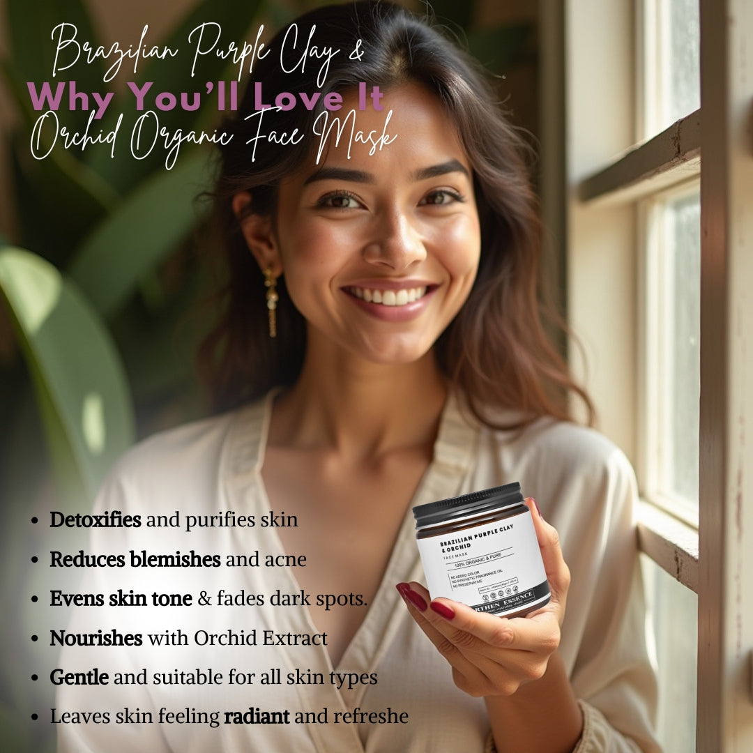BRAZILIAN PURPLE CLAY & ORCHID Organic Face Mask | Minimizes Blemishes & Prevents Acne | Reduces Pigmentation, Uneven Skin Tone & Blemishes | For All Skin Types | 100g