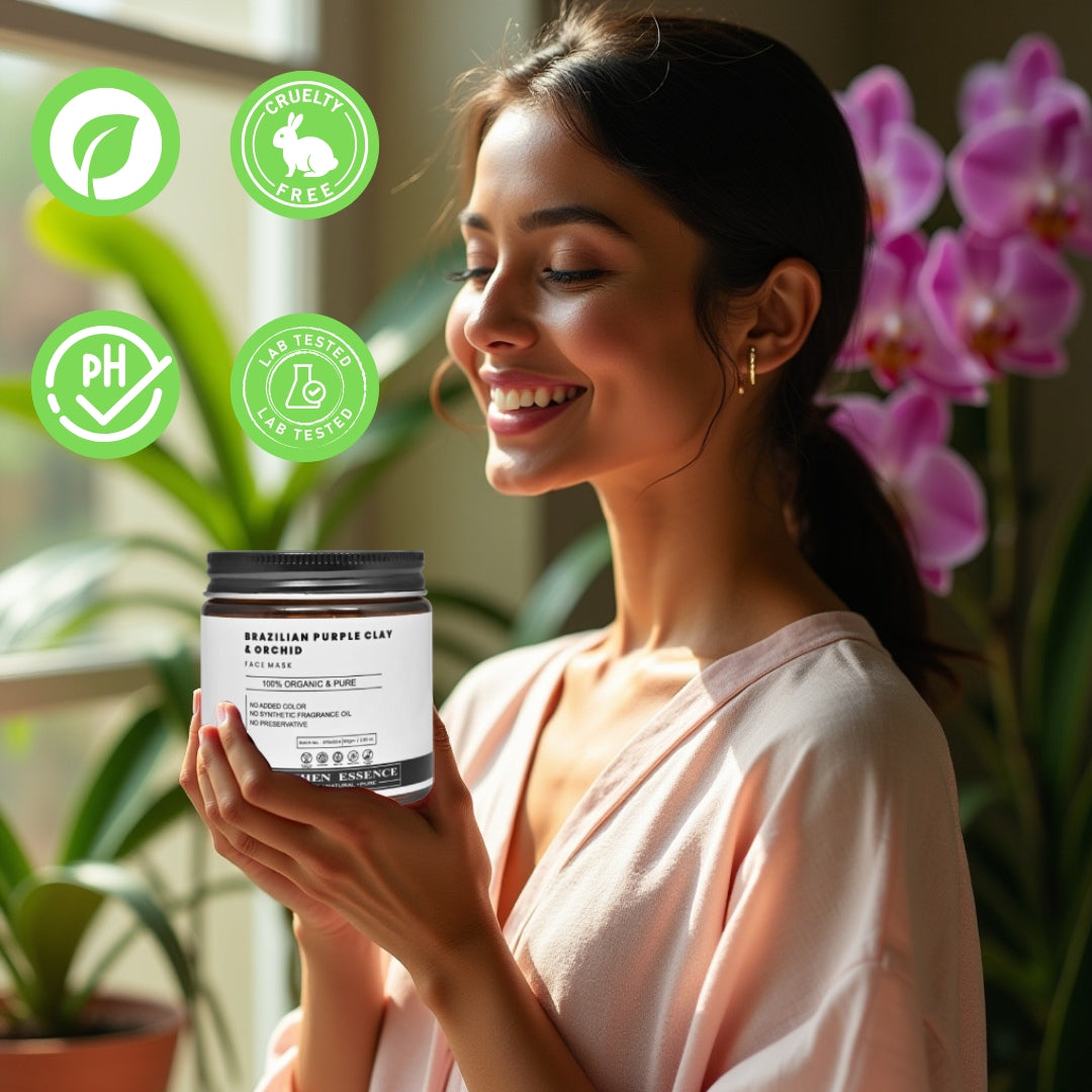 BRAZILIAN PURPLE CLAY & ORCHID Organic Face Mask | Minimizes Blemishes & Prevents Acne | Reduces Pigmentation, Uneven Skin Tone & Blemishes | For All Skin Types | 100g