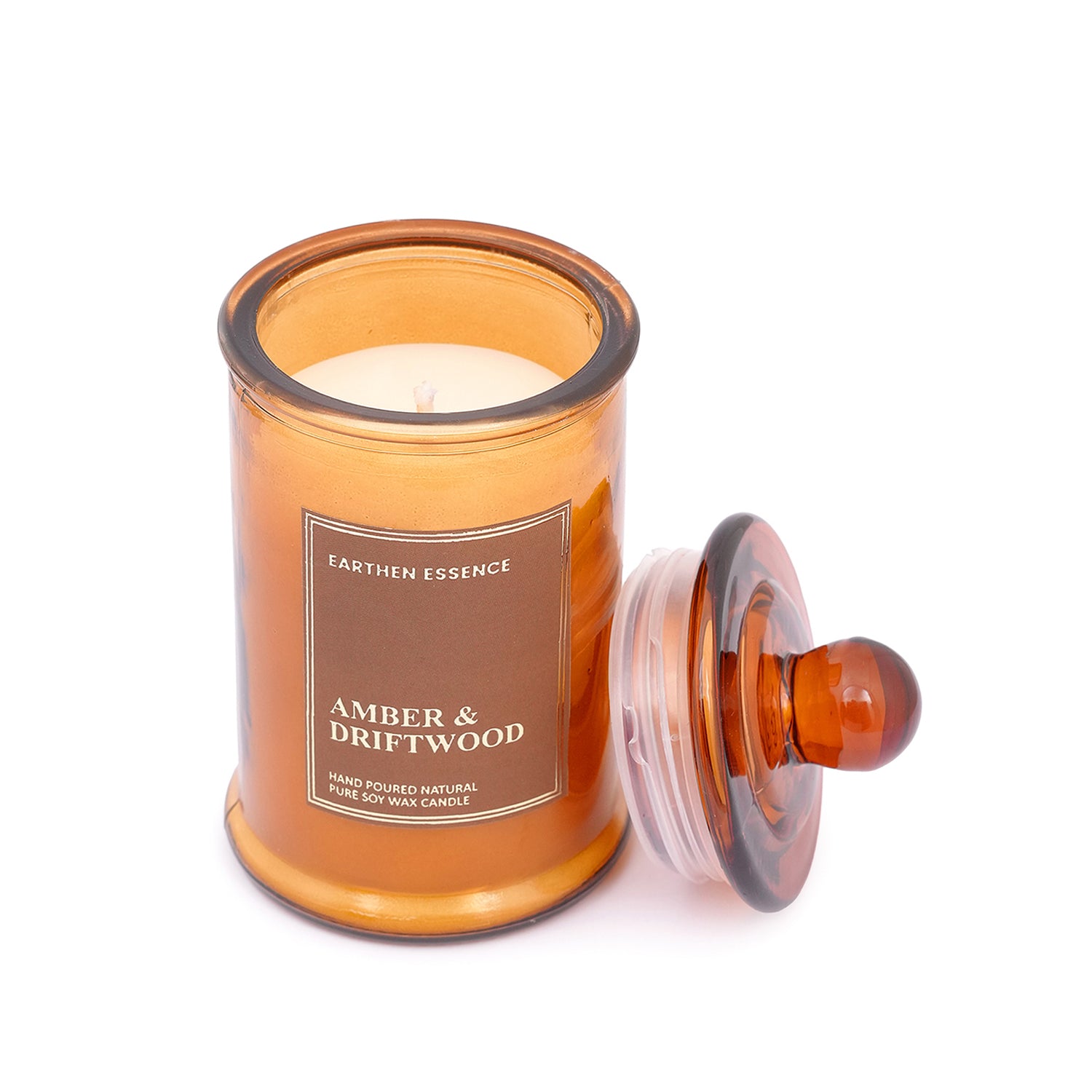 AMBER & DRIFTWOOD  Luxury Scented Candle | 100% Natural Soy Wax & IFRA Certified Non Toxic Fragrance ,Lead Free Wick | 150 GMS