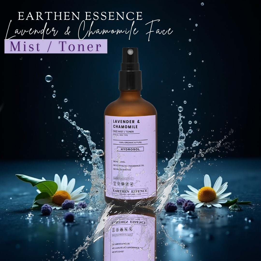 Earthen Essence LAVENDER & CHAMOMILE Face Mist / Toner | Pure Hydrosol | Hydrating & Alcohol-Free | Skin Brightening | Tightens Pores, Balances pH | For All Skin Types | 100ml