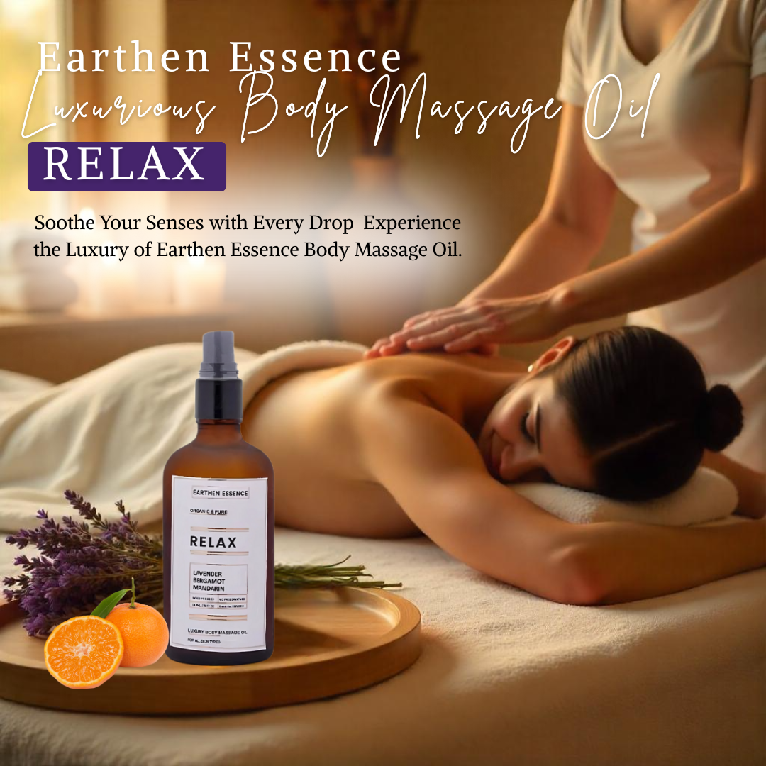 Luxurious Body Massage Oil RELAX | With Wood Pressed Jojoba Oil, Extra Virgin Coconut Oil, Lavender, Bergamot and Mandarin Essential Oil | For Relaxation, Stress Relief, Tiredness and Anxiety (100ml)