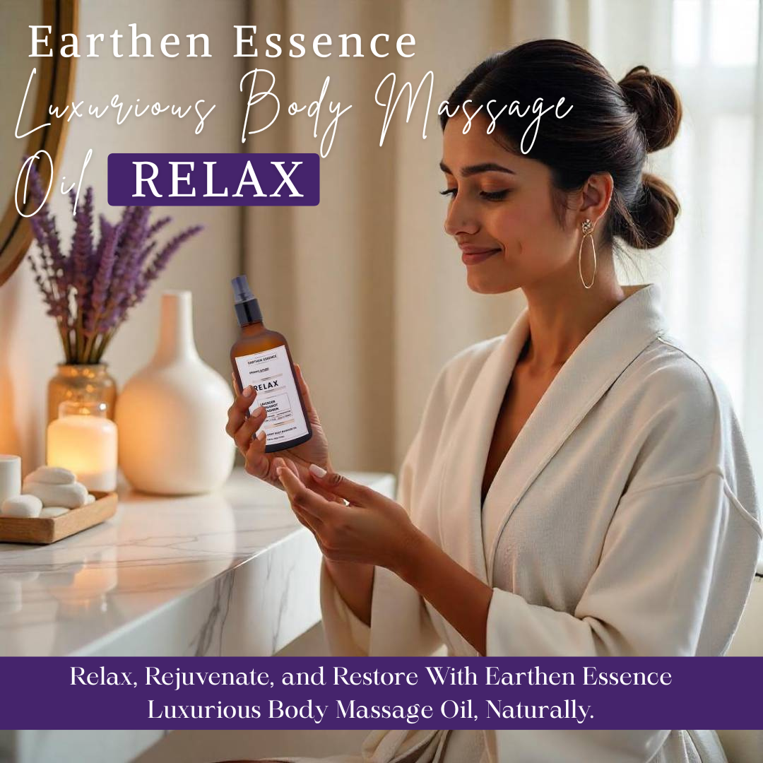 Luxurious Body Massage Oil RELAX | With Wood Pressed Jojoba Oil, Extra Virgin Coconut Oil, Lavender, Bergamot and Mandarin Essential Oil | For Relaxation, Stress Relief, Tiredness and Anxiety (100ml)
