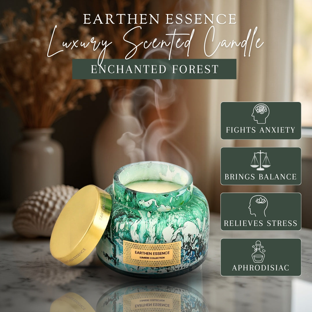 ENCHANTED FOREST Luxury Scented Candle  | With IFRA Certified Fragrance | 100% Natural Soy Wax Eco-friendly | Smokeless & Non-Toxic | 300gm