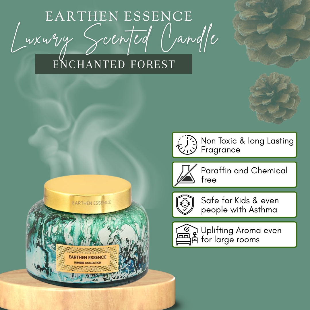 ENCHANTED FOREST Luxury Scented Candle  | With IFRA Certified Fragrance | 100% Natural Soy Wax Eco-friendly | Smokeless & Non-Toxic | 300gm