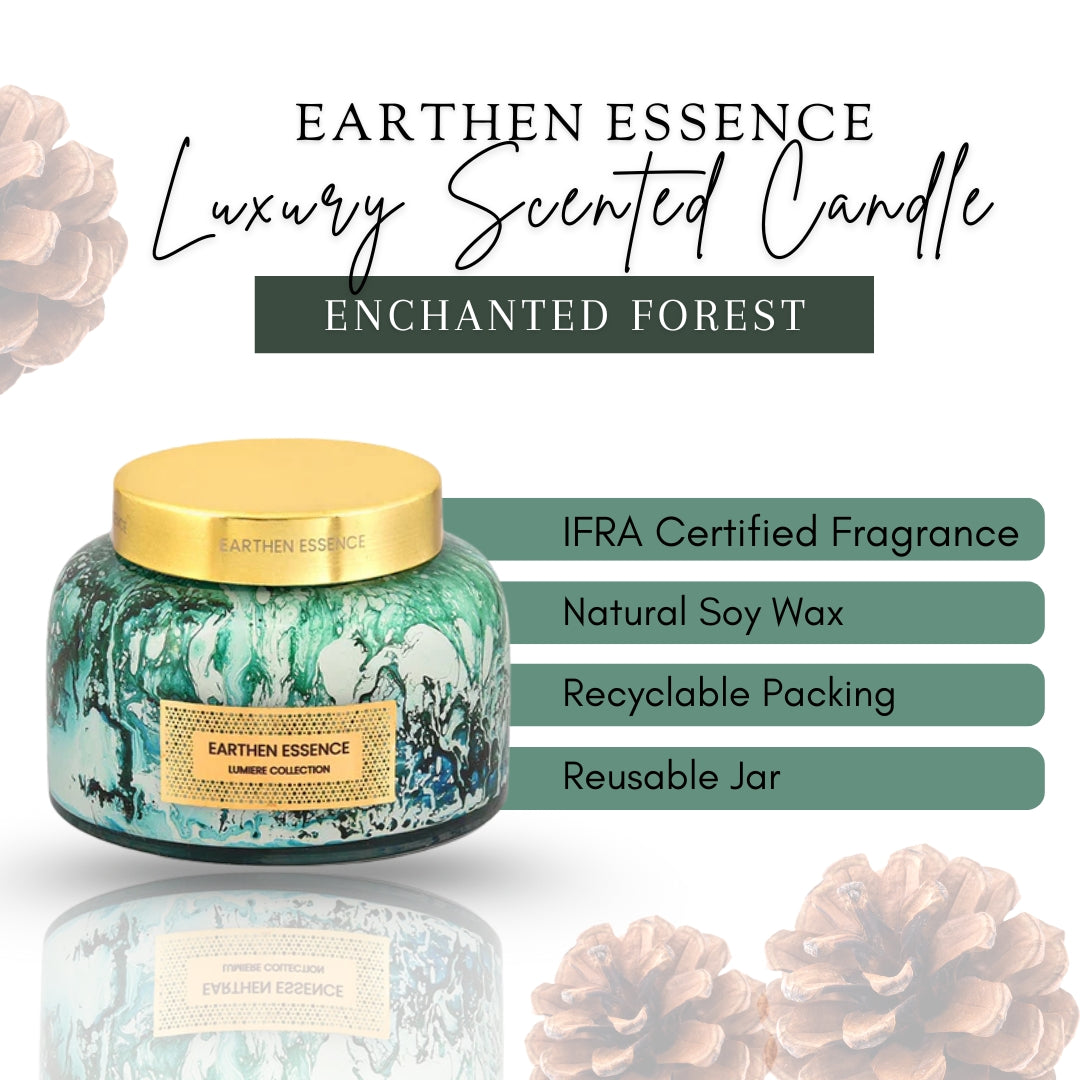 ENCHANTED FOREST Luxury Scented Candle  | With IFRA Certified Fragrance | 100% Natural Soy Wax Eco-friendly | Smokeless & Non-Toxic | 300gm