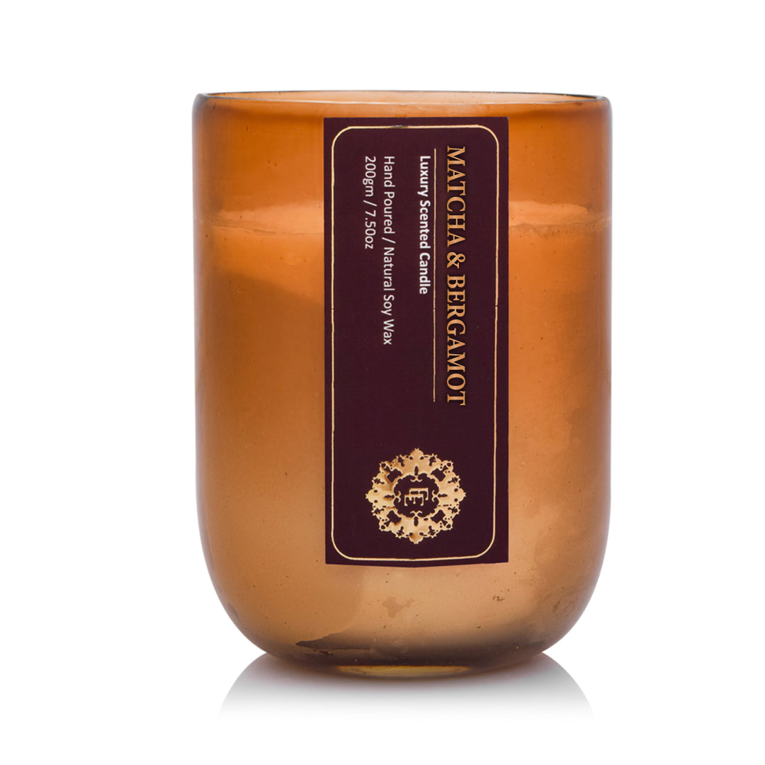 MATCHA & BERGAMOT Luxury Scented Candle | 100% Natural Soy Wax Eco-friendly | Smokeless & Non-Toxic |  220gm