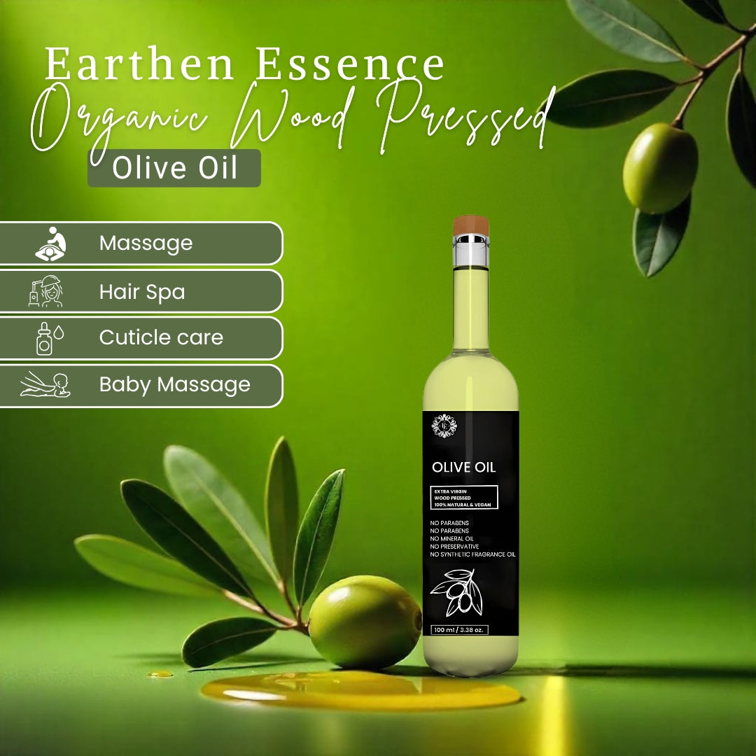 Organic OLIVE OIL | Woodpressed | Nourishing ; Strengthening Hair Treatment, Promotes Healthy Hair Growth, Enhances Shine and Moisture | Nourishes & hydrates| Extracted with Traditional Wood Pressed Method |100 ml