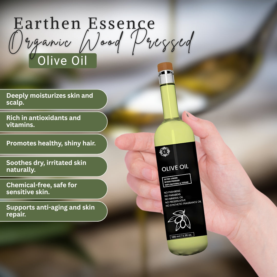 Organic OLIVE OIL | Woodpressed | Nourishing ; Strengthening Hair Treatment, Promotes Healthy Hair Growth, Enhances Shine and Moisture | Nourishes & hydrates| Extracted with Traditional Wood Pressed Method |100 ml