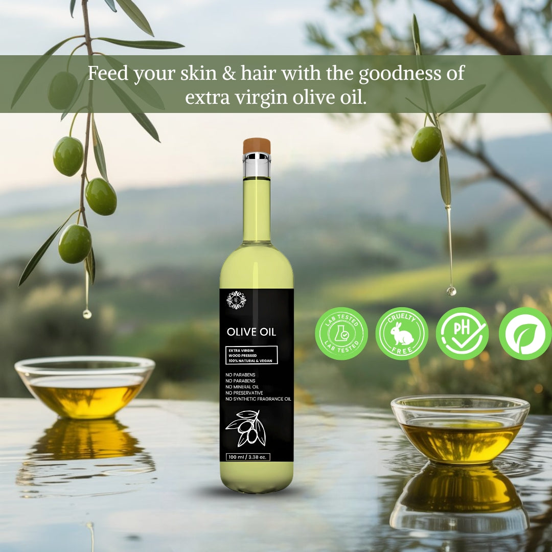 Organic OLIVE OIL | Woodpressed | Nourishing ; Strengthening Hair Treatment, Promotes Healthy Hair Growth, Enhances Shine and Moisture | Nourishes & hydrates| Extracted with Traditional Wood Pressed Method |100 ml