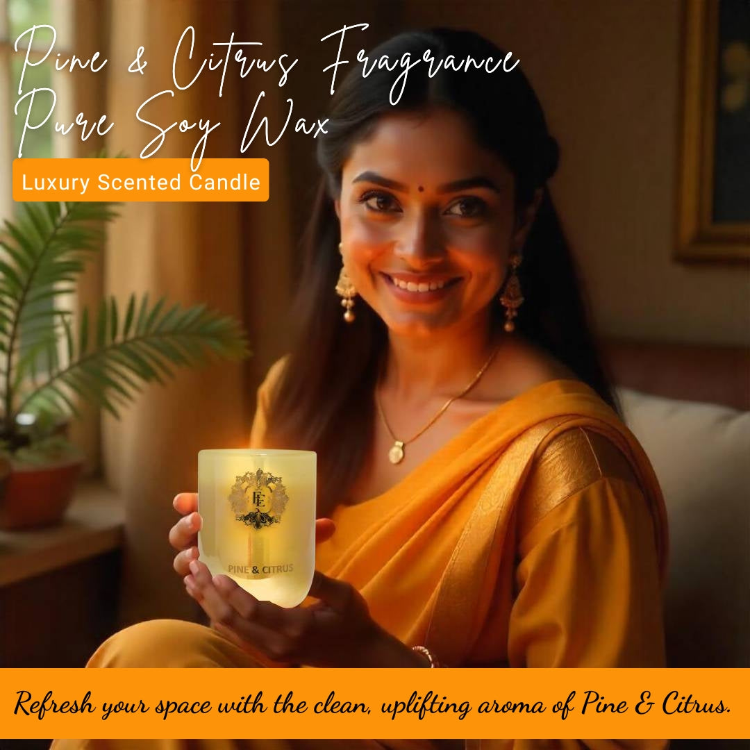 PINE & CITRUS Fragrance Pure Soy Wax Luxury Scented Candle | 100% Natural Wax & Lead Free Cotton Wick | Smokeless & Non-Toxic Candles | 250gm