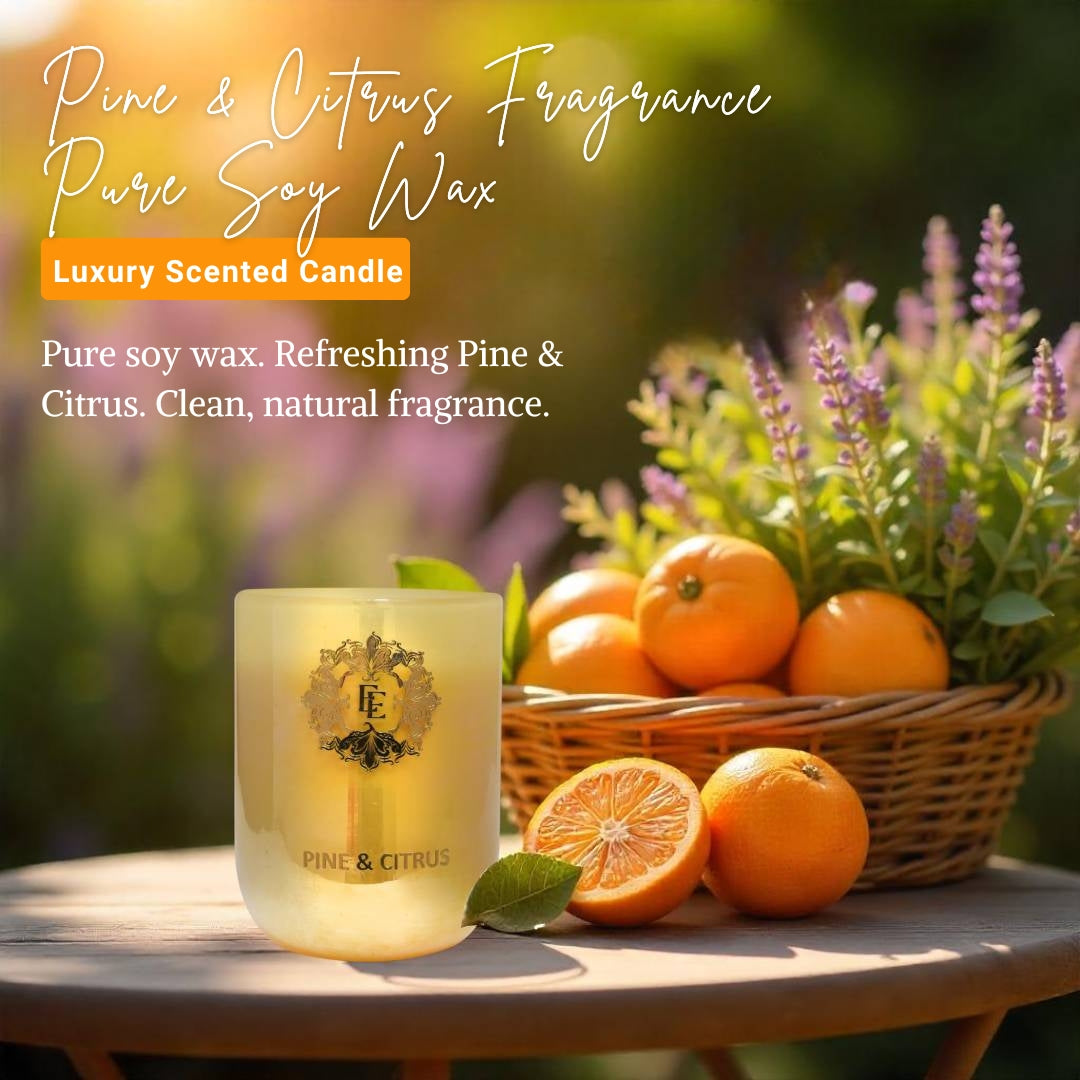 PINE & CITRUS Fragrance Pure Soy Wax Luxury Scented Candle | 100% Natural Wax & Lead Free Cotton Wick | Smokeless & Non-Toxic Candles | 250gm