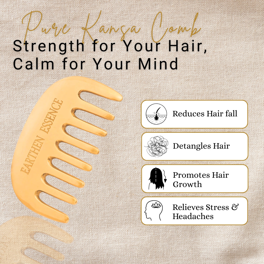 Pure KANSA COMB for Healthy & Strong Hair and Mind | Reduce Anxiety, Tension and Improve Sleep Quality