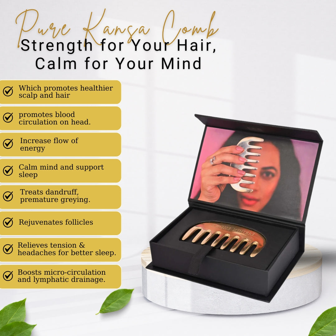 Pure KANSA COMB for Healthy & Strong Hair and Mind | Reduce Anxiety, Tension and Improve Sleep Quality