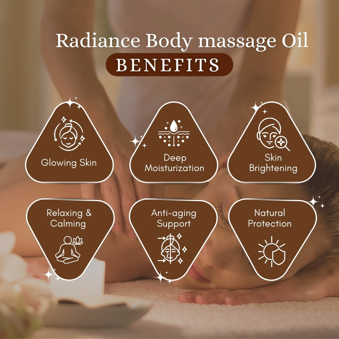 Luxurious Body massage Oil RADIANCE \ GLOW Kumkumadi for Glowing Skin | Moisturizing Body Oil for Dry and dull skin with 16 herbs| Organic Body Massage Glow Oil for Women & Men | 100ml