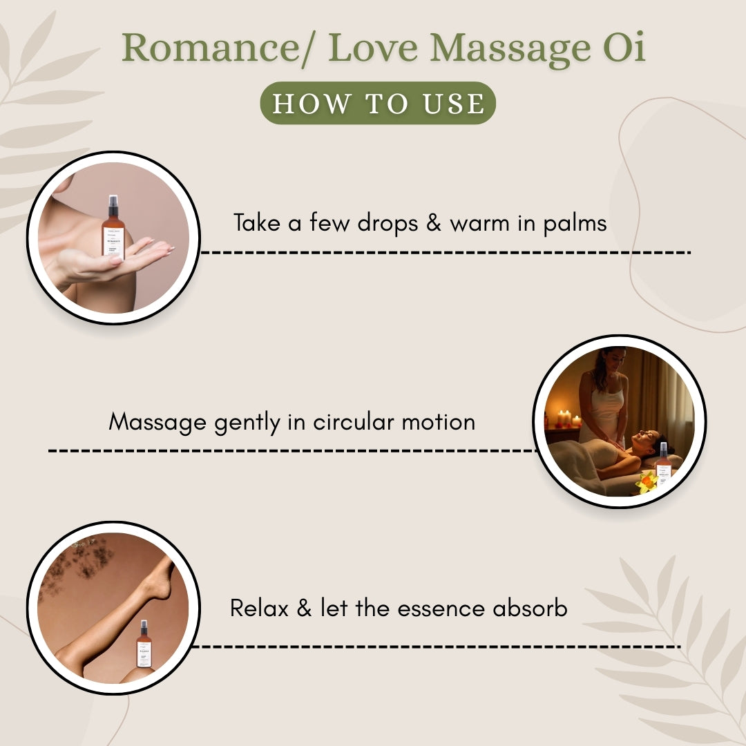 Luxurious Body massage Oil ROMANCE / LOVE – with Kashmiri Nargis Essential oil and 16 herbs | For attracting Love and intimacy, Igniting Self Love, deep hydration and relaxation (100ml)
