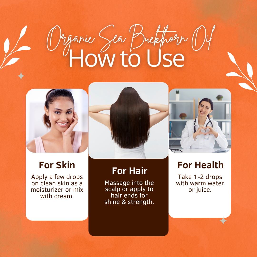 Organic SEABUCKTHORN Oil | Miracle Oil, with 4 Omega Fatty Acid | Therapeutic Grade Wood Pressed Edible Oil | For Skincare and Haircare | 100% Pure and Natural | Extracted with Traditional Wood Pressed Method | 30ml