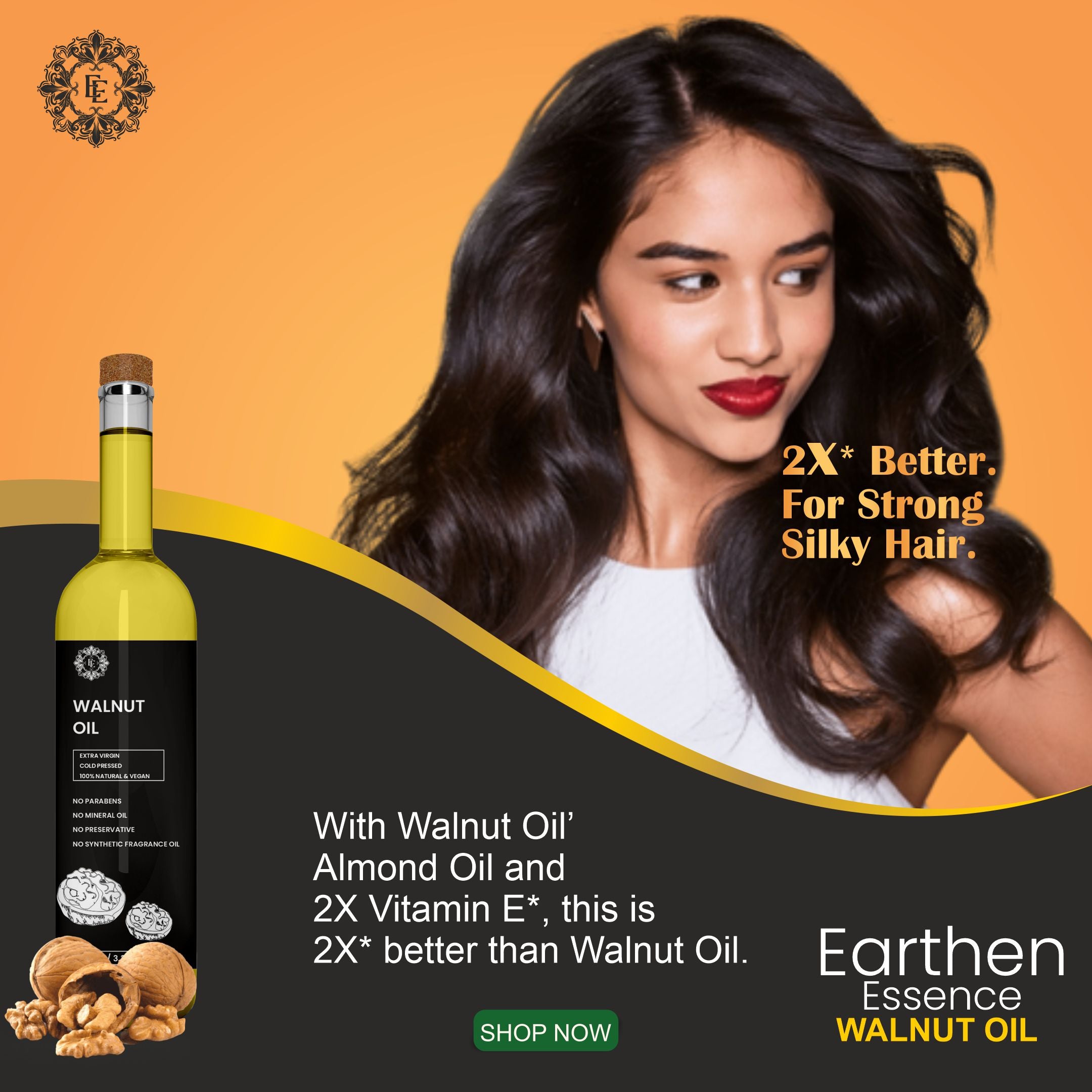 Earthen Essence Organic Wood Pressed WALNUT Oil | Rich With Antioxidant & Omega 3 | for Skin Care, Nourished Hair & Body | Extracted with Traditional Wood Pressed Method | 100 ml