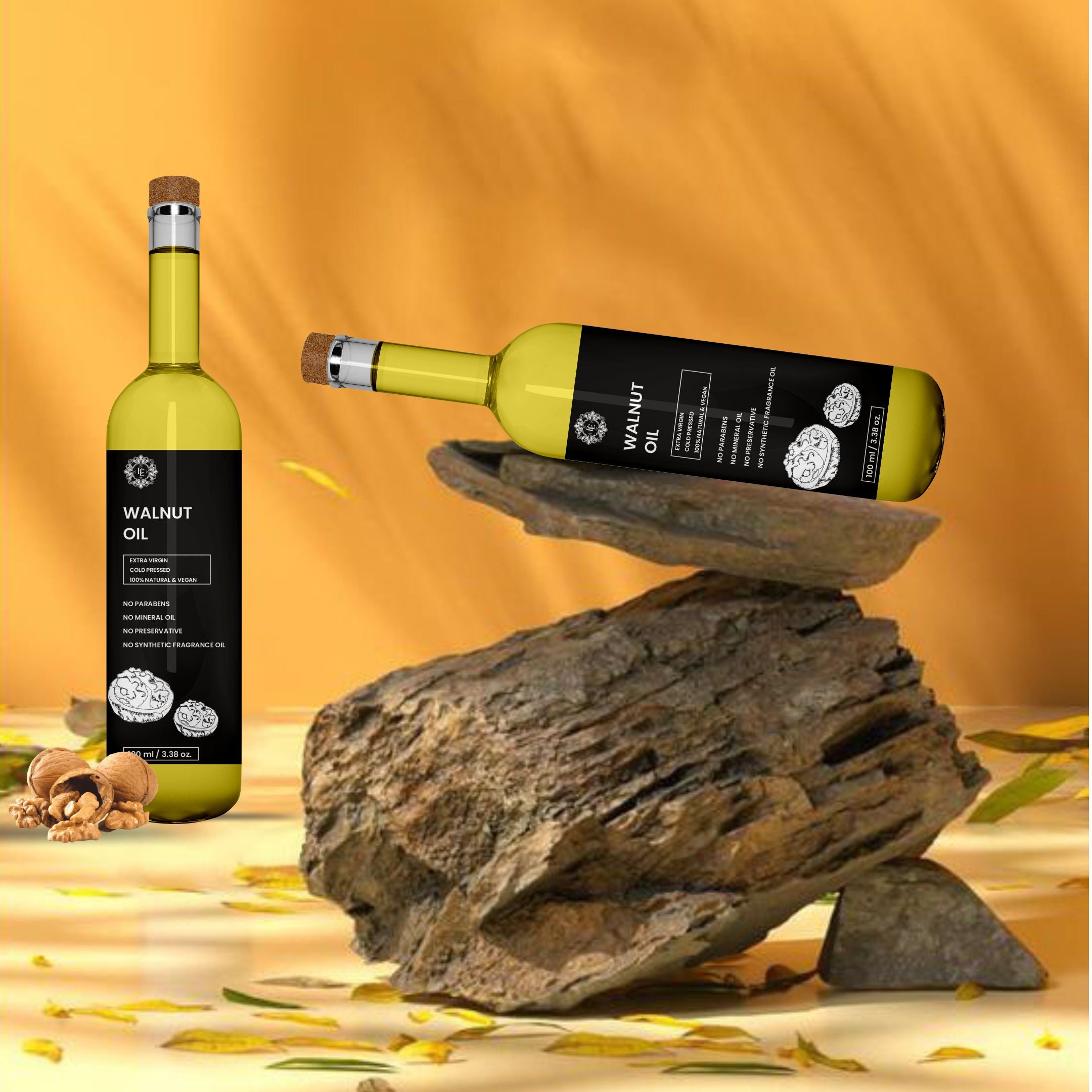 Earthen Essence Organic Wood Pressed WALNUT Oil | Rich With Antioxidant & Omega 3 | for Skin Care, Nourished Hair & Body | Extracted with Traditional Wood Pressed Method | 100 ml