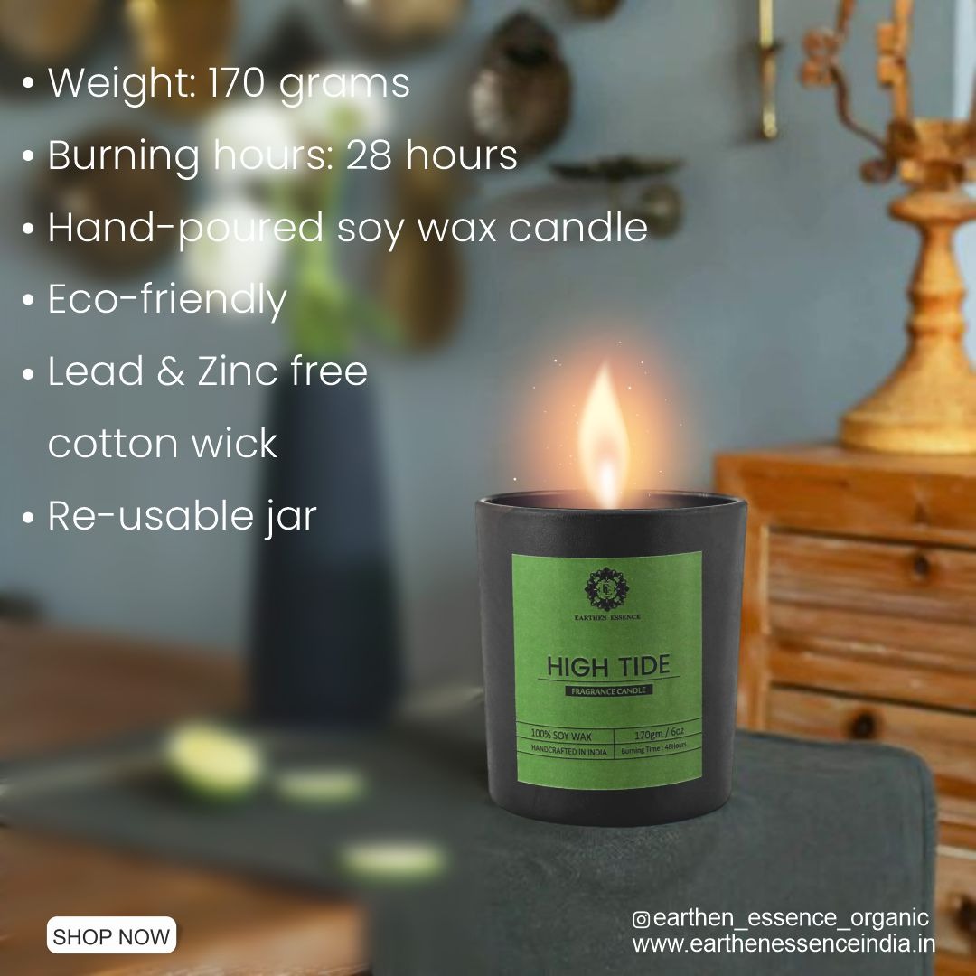 Mens Series HIGH TIDE | Fragrance Pure Soy Wax Luxury Scented Candle | 100% Natural Wax & Lead Free Cotton Wick | Smokeless & Non-Toxic Candles | 250gm