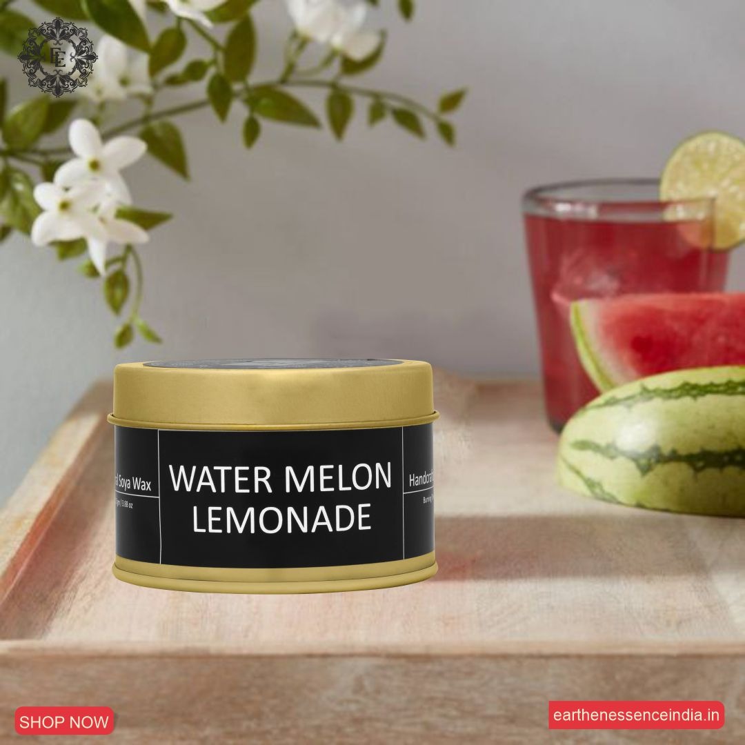 Earthen Essence Luxury Scented Candle WATERMELON & LEMONADE | Travel Tin Jar Candle | 100% Natural Soy Wax With Cotton Wick | Smokeless & Non-Toxic Candles | 110gm