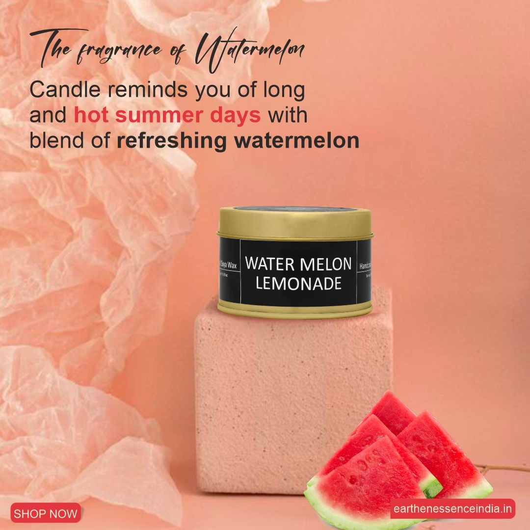 Earthen Essence Luxury Scented Candle WATERMELON & LEMONADE | Travel Tin Jar Candle | 100% Natural Soy Wax With Cotton Wick | Smokeless & Non-Toxic Candles | 110gm