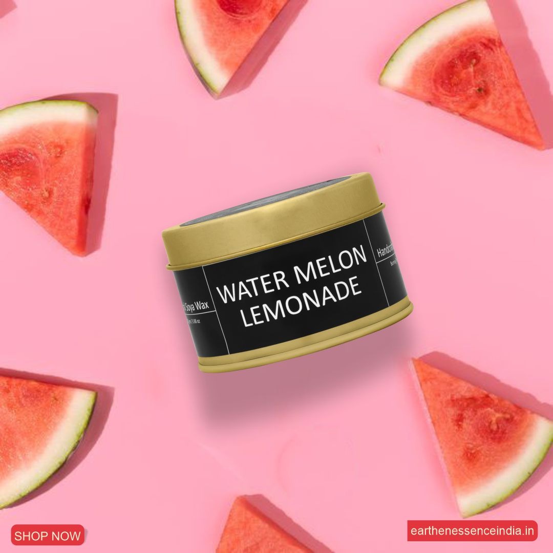 Earthen Essence Luxury Scented Candle WATERMELON & LEMONADE | Travel Tin Jar Candle | 100% Natural Soy Wax With Cotton Wick | Smokeless & Non-Toxic Candles | 110gm