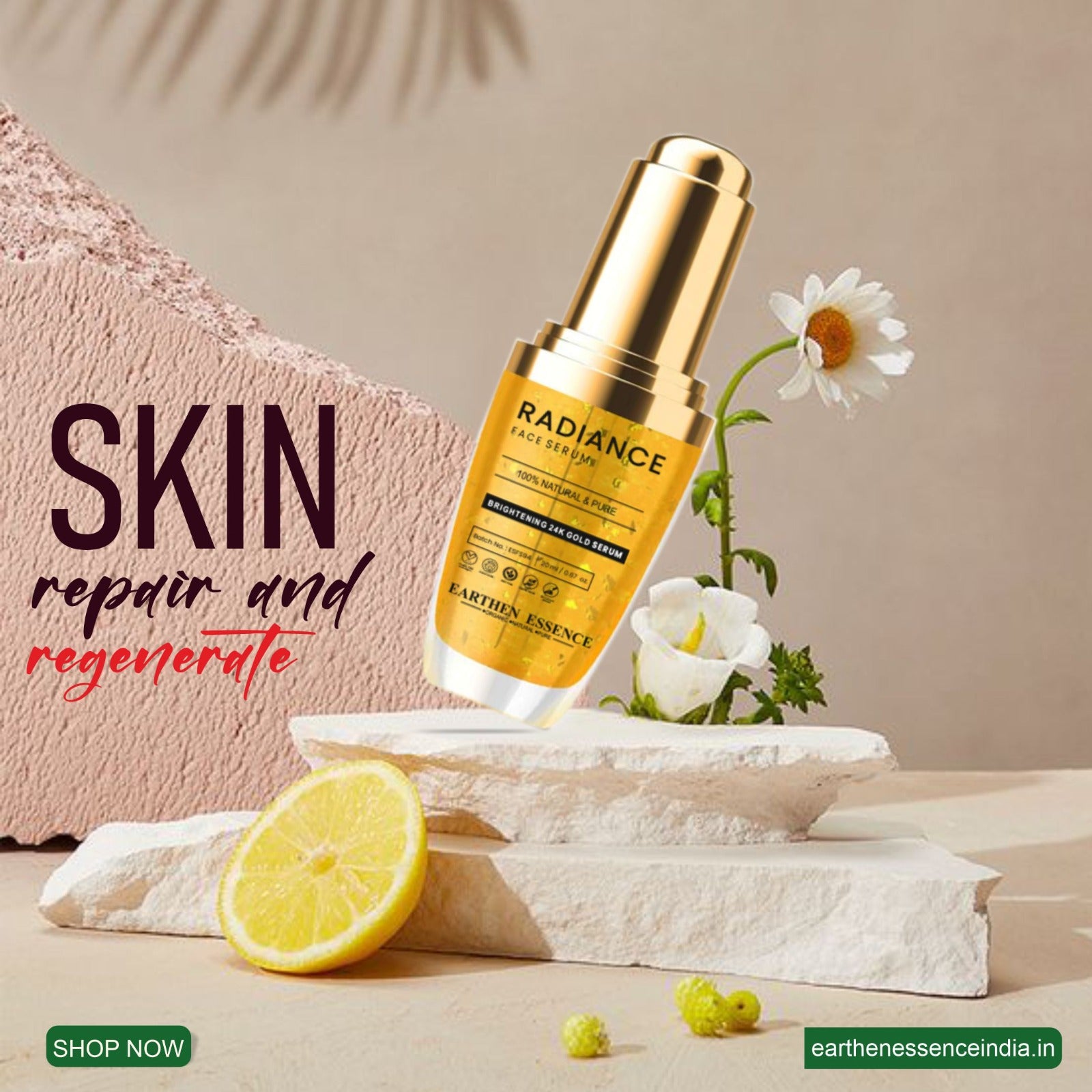 RADIANCE 24k Gold Face Serum | For Glowing Skin, Brightening, Reduce Wrinkles, Uneven Skin tone, Dark Spots | Natural & Organic Based | 30ml