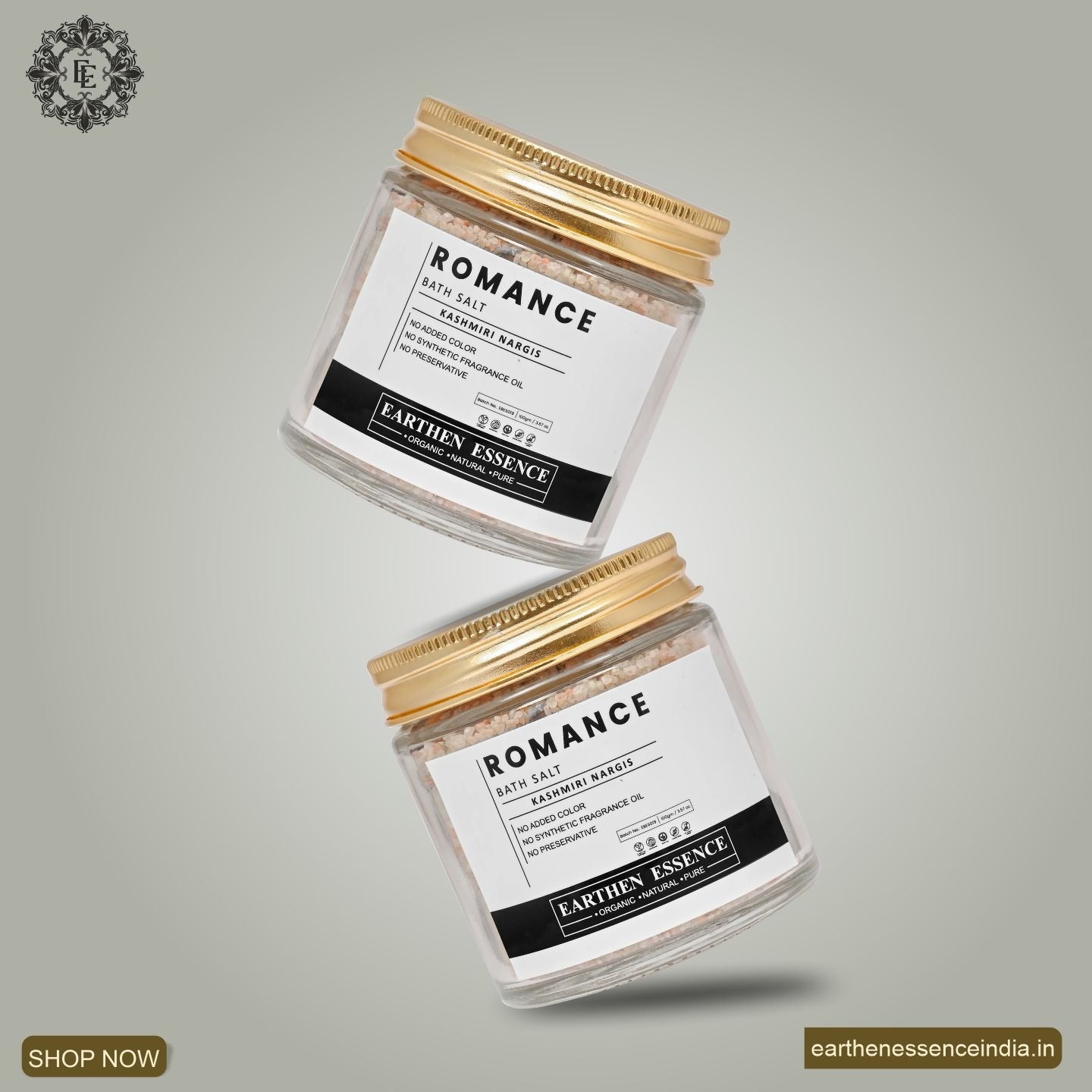 ROMANCE Bath Salt | with Pure essential Oil KASHMIRI NARGIS | Mix of Epsom Salt, Himalayan Salt, and Sea Salt, Vitamin C & E | Romance, Indulge, Relax and Glow | for Body & Foot Spa | 100gm