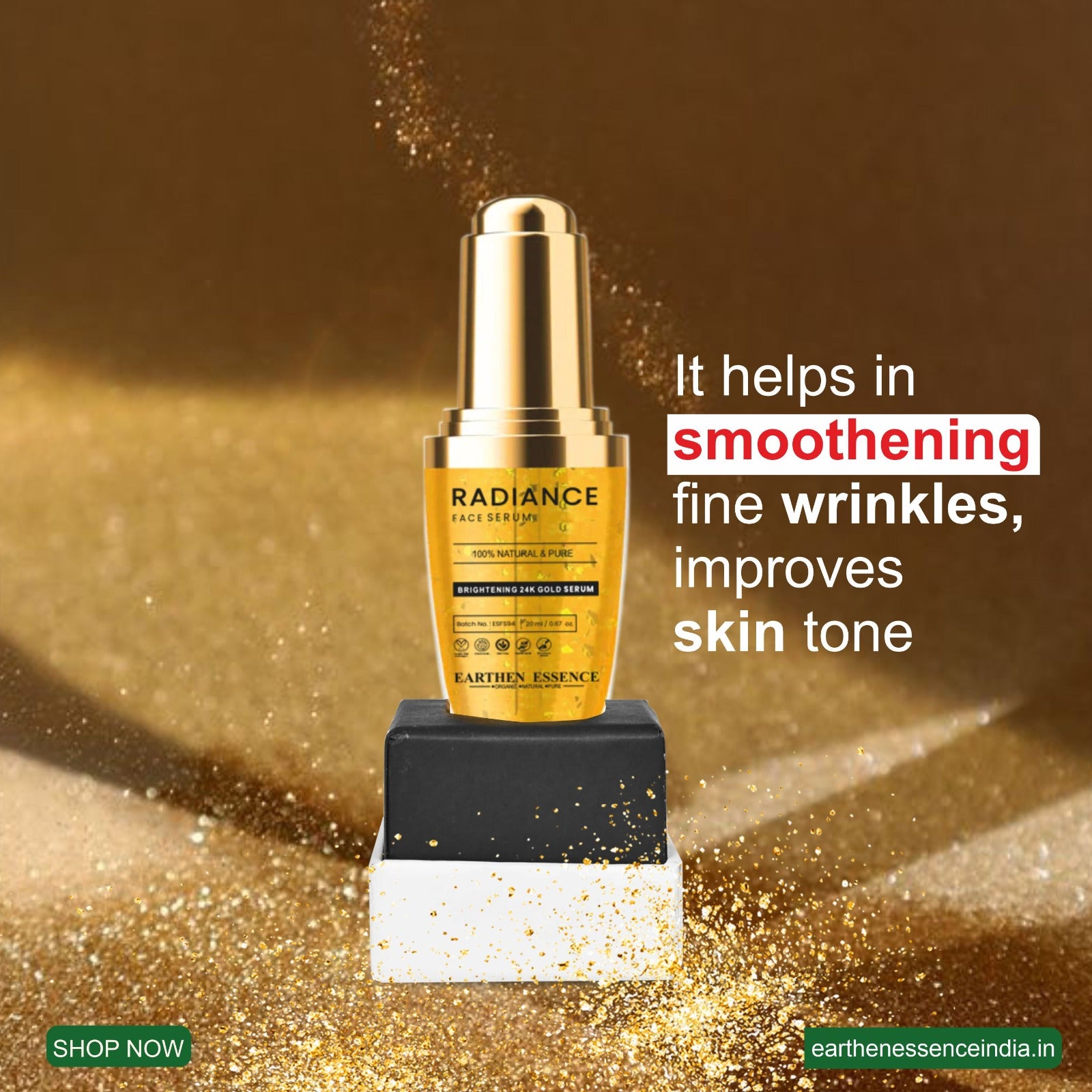 RADIANCE 24k Gold Face Serum | For Glowing Skin, Brightening, Reduce Wrinkles, Uneven Skin tone, Dark Spots | Natural & Organic Based | 30ml