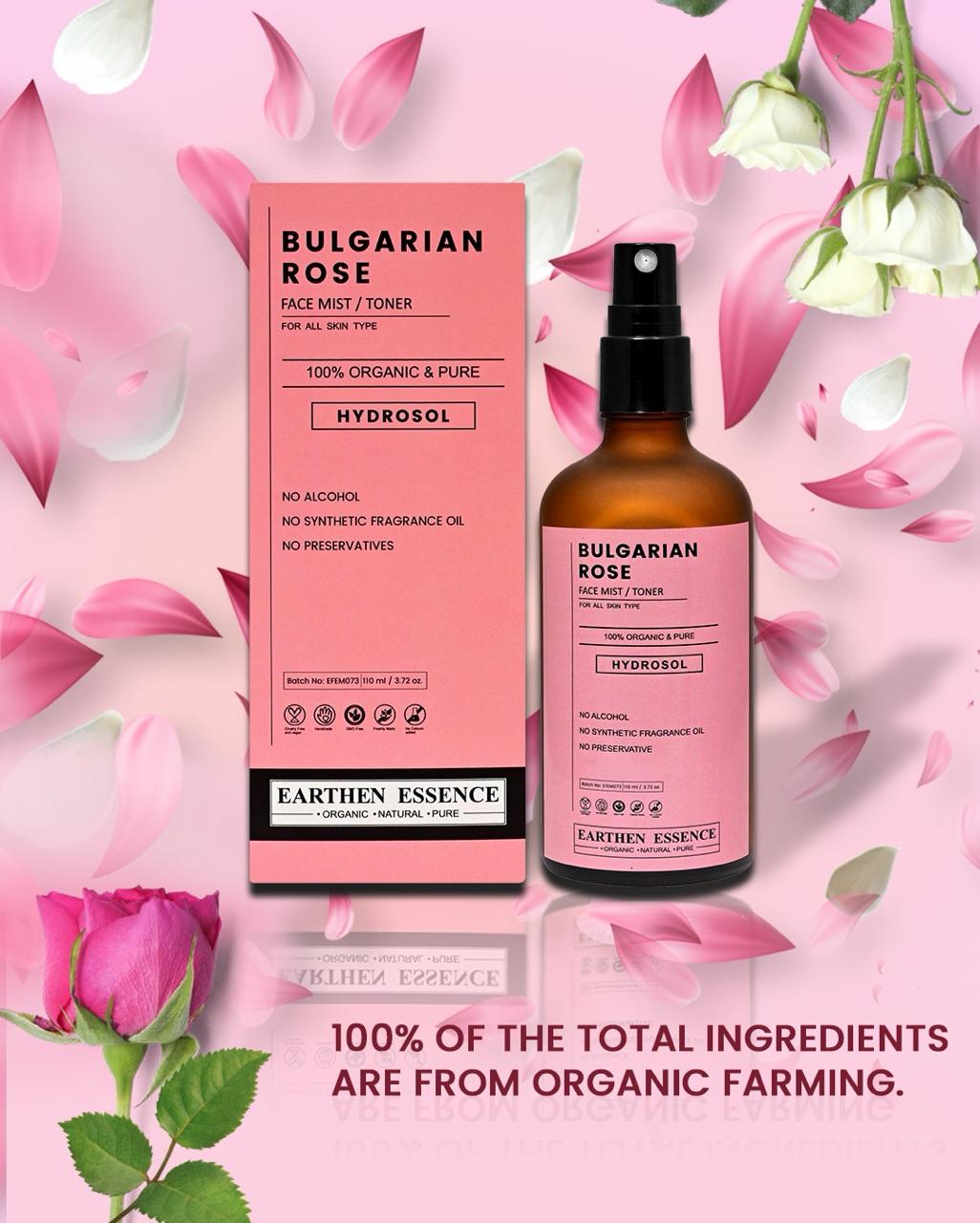 Earthen Essence BULGARIAN ROSE Face Mist / Toner | Pure Hydrosol | Hydrating & Alcohol-Free | Skin Brightening, Tightens Pores, Balances pH | For All Skin Types | 100ml