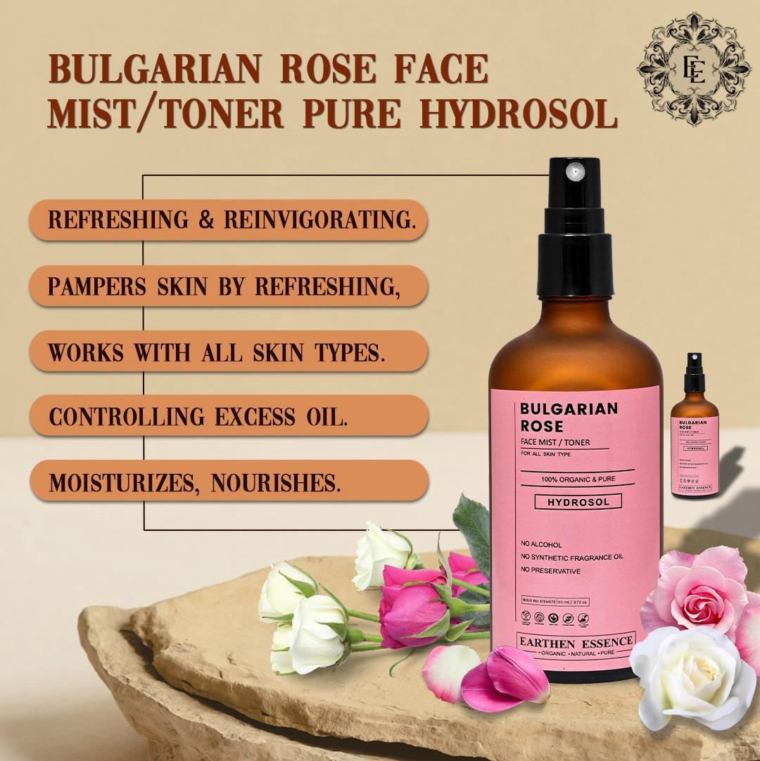 Earthen Essence BULGARIAN ROSE Face Mist / Toner | Pure Hydrosol | Hydrating & Alcohol-Free | Skin Brightening, Tightens Pores, Balances pH | For All Skin Types | 100ml