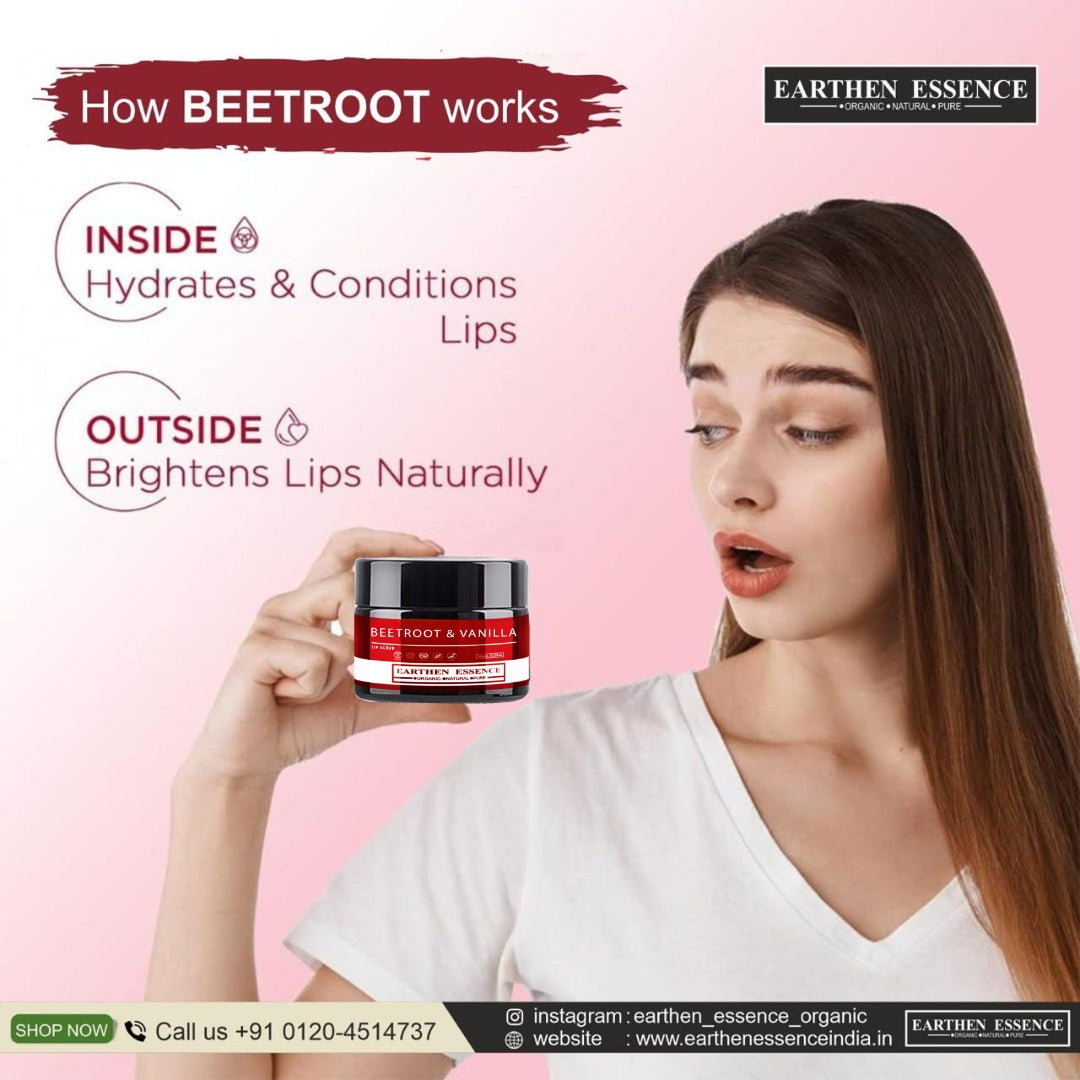 BEETROOT & VANILLA Organic Lip Scrub With AVOCADO BUTTER | For Dark, Chapped & Pigmented Lip |For Brightening Dark Lips|20 gm