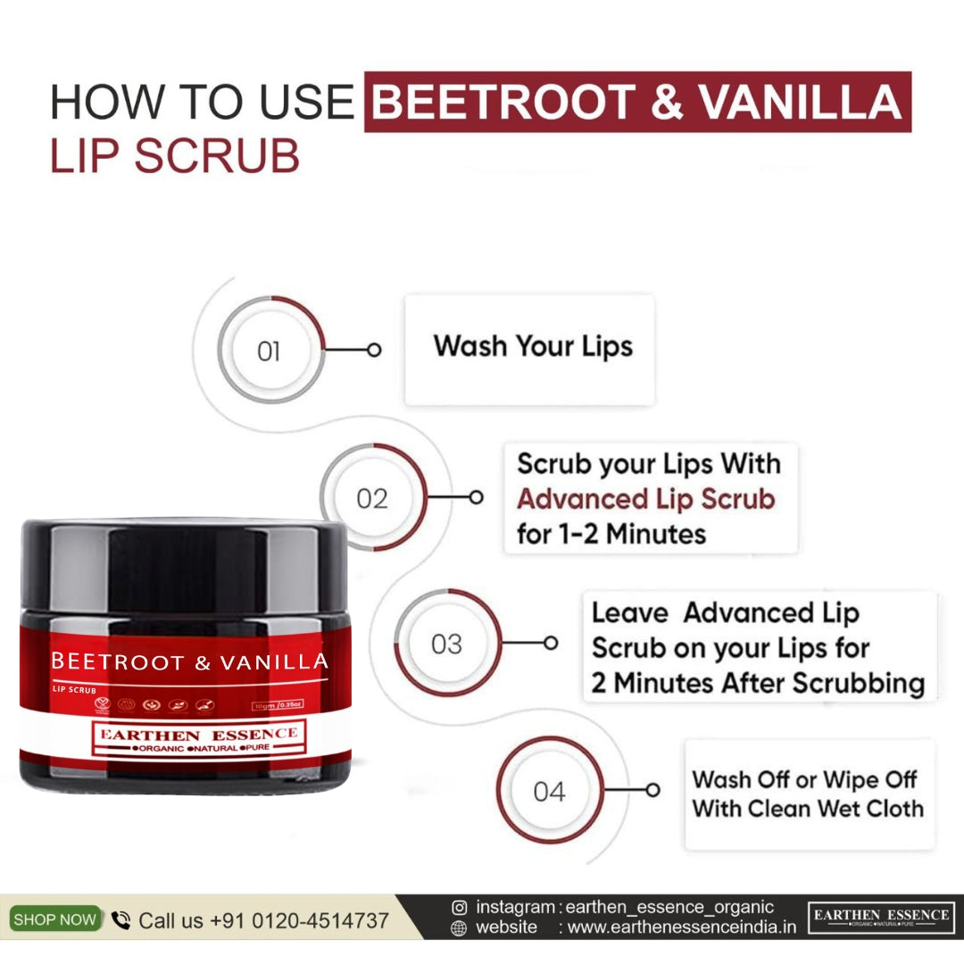 BEETROOT & VANILLA Organic Lip Scrub With AVOCADO BUTTER | For Dark, Chapped & Pigmented Lip |For Brightening Dark Lips|20 gm