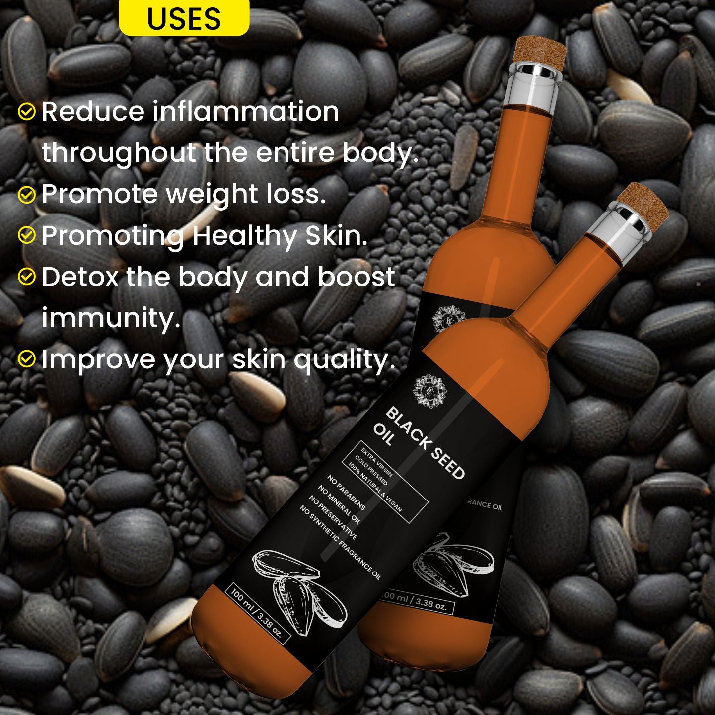 Organic BLACK SEED Oil | Woodpressed | for Skin Care, Nourished Hair & Body | Extracted with Traditional Wood Pressed Method | 100 ml