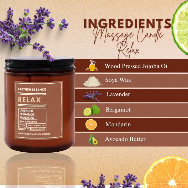 Organic Massage Candle REST | Luxurious and Nourishing Massage Serum Candle | With Pure Soy Wax, Wood Pressed Jojoba Oil, Essential Oil Lavender, Ylang Ylang, Chamomile & Illipe butter| 250 gm.