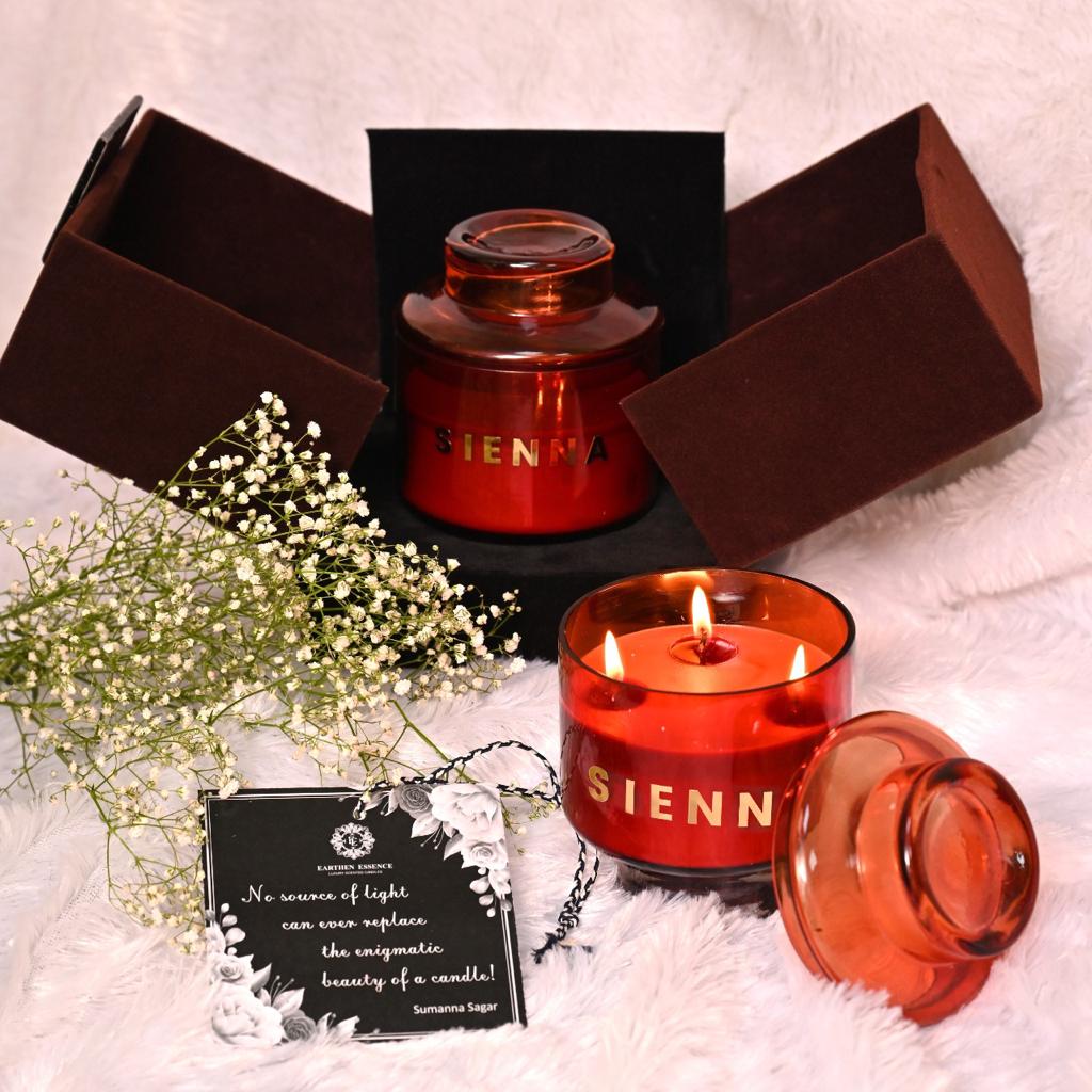 Luxury Scented Candle SIENNA |  Luxury Scented Candle| Serene Aroma | 100% Natural Soy Wax Eco-friendly | Hand poured 3 Wick Lead Free Cotton wick | 380gm