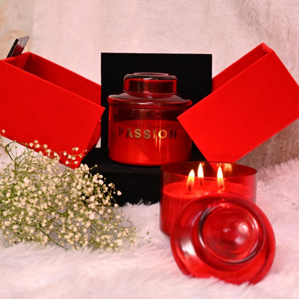 PASSION Luxury Scented Candle| Serene Aroma | 100% Natural Soy Wax Eco-friendly | Hand poured 3 Wick Lead Free Cotton wick | 380gm