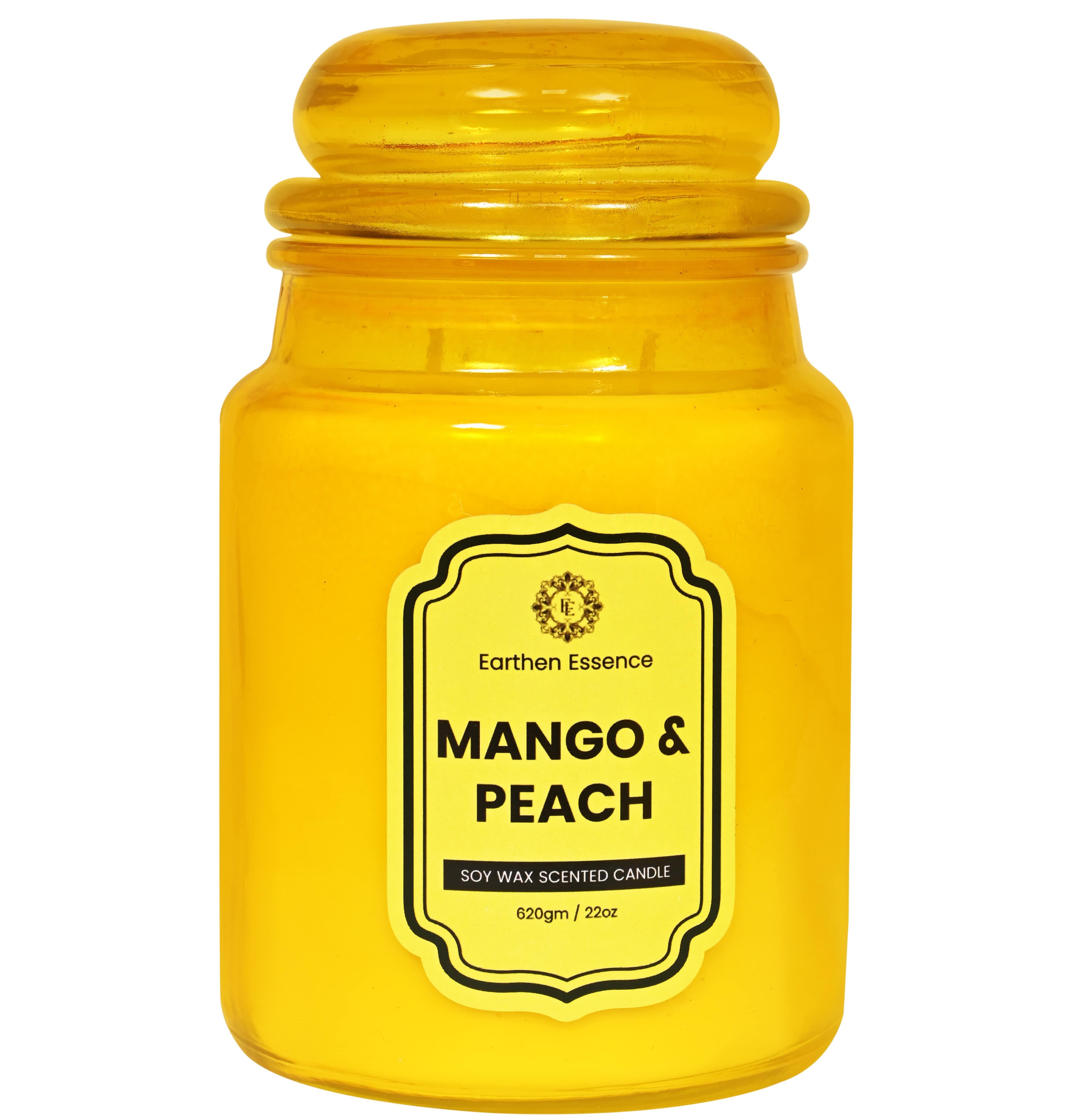 Earthen Essence Yankee Jar Luxury Scented Candle MANGO & PEACH | 100% Natural Soy Wax Eco-friendly | Smokeless & Non-Toxic | Hand poured 3 Wick Lead Free Cotton wick | Re Usable Jar