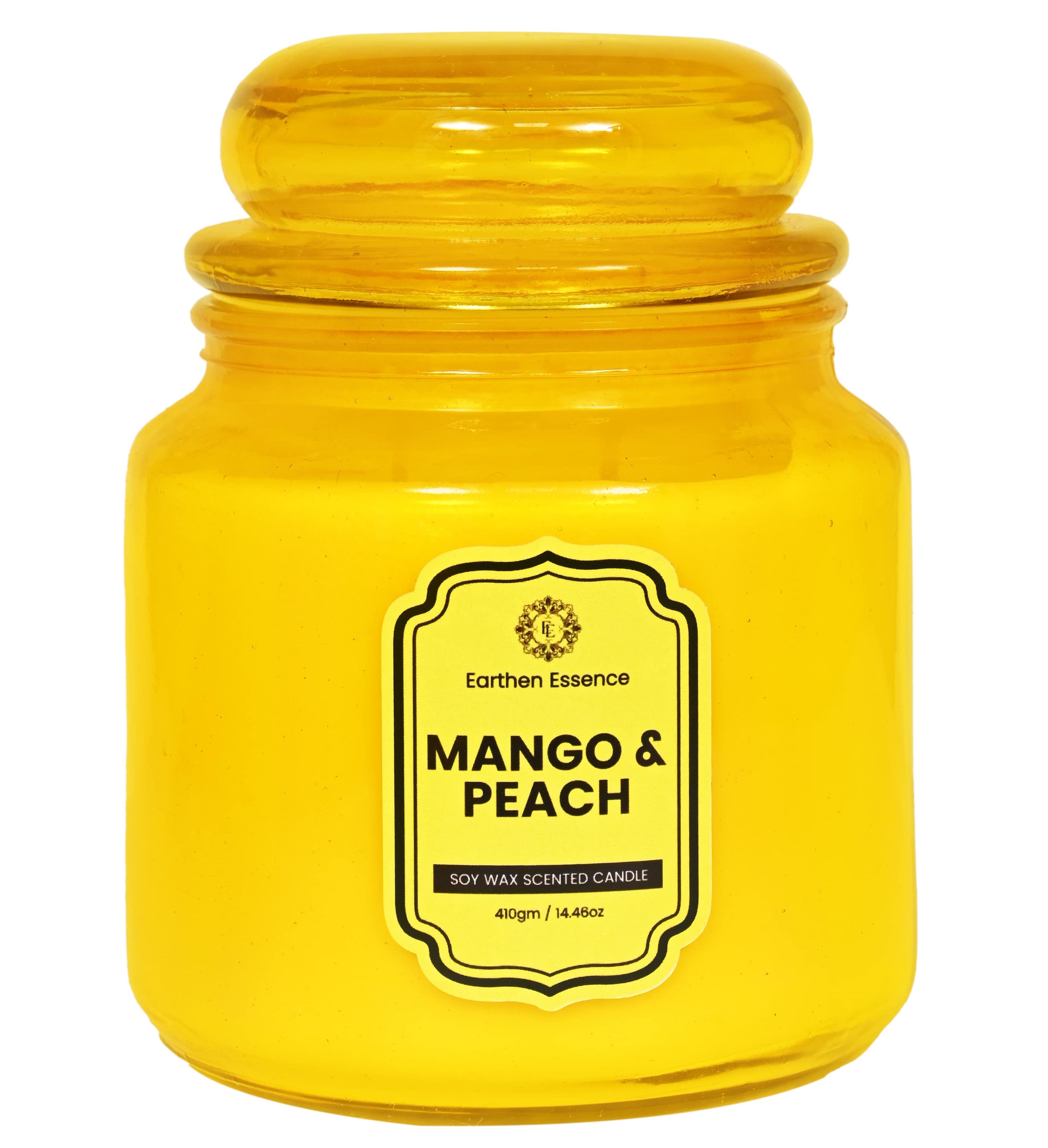 Earthen Essence Yankee Jar Luxury Scented Candle MANGO & PEACH | 100% Natural Soy Wax Eco-friendly | Smokeless & Non-Toxic | Hand poured 3 Wick Lead Free Cotton wick | Re Usable Jar