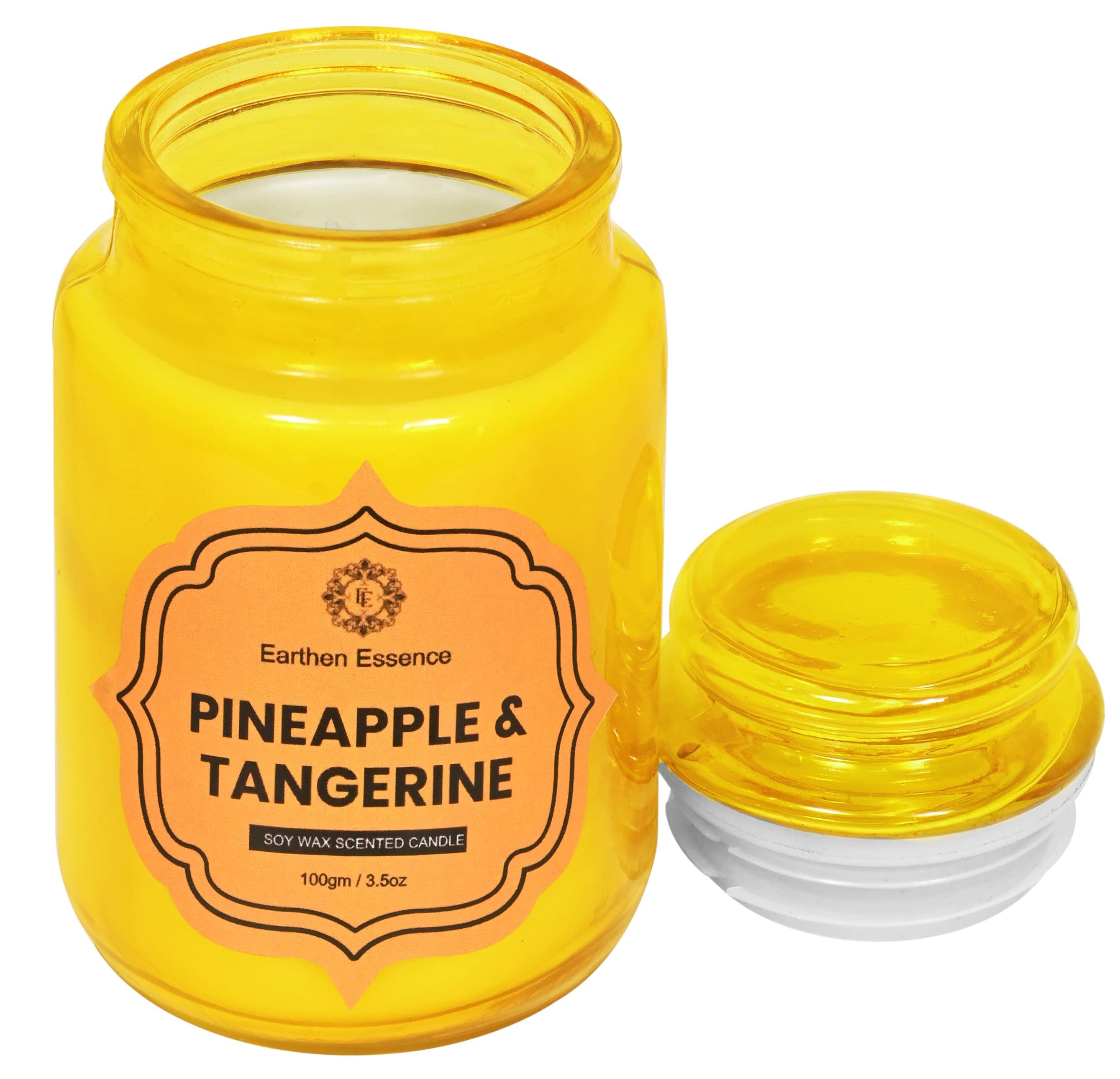 Earthen Essence Yankee Jar Luxury Scented Candle PINEAPPLE & TANGERINE | 100% Natural Soy Wax Eco-friendly | Smokeless & Non-Toxic | Hand poured 3 Wick Lead Free Cotton wick | Re Usable Jar