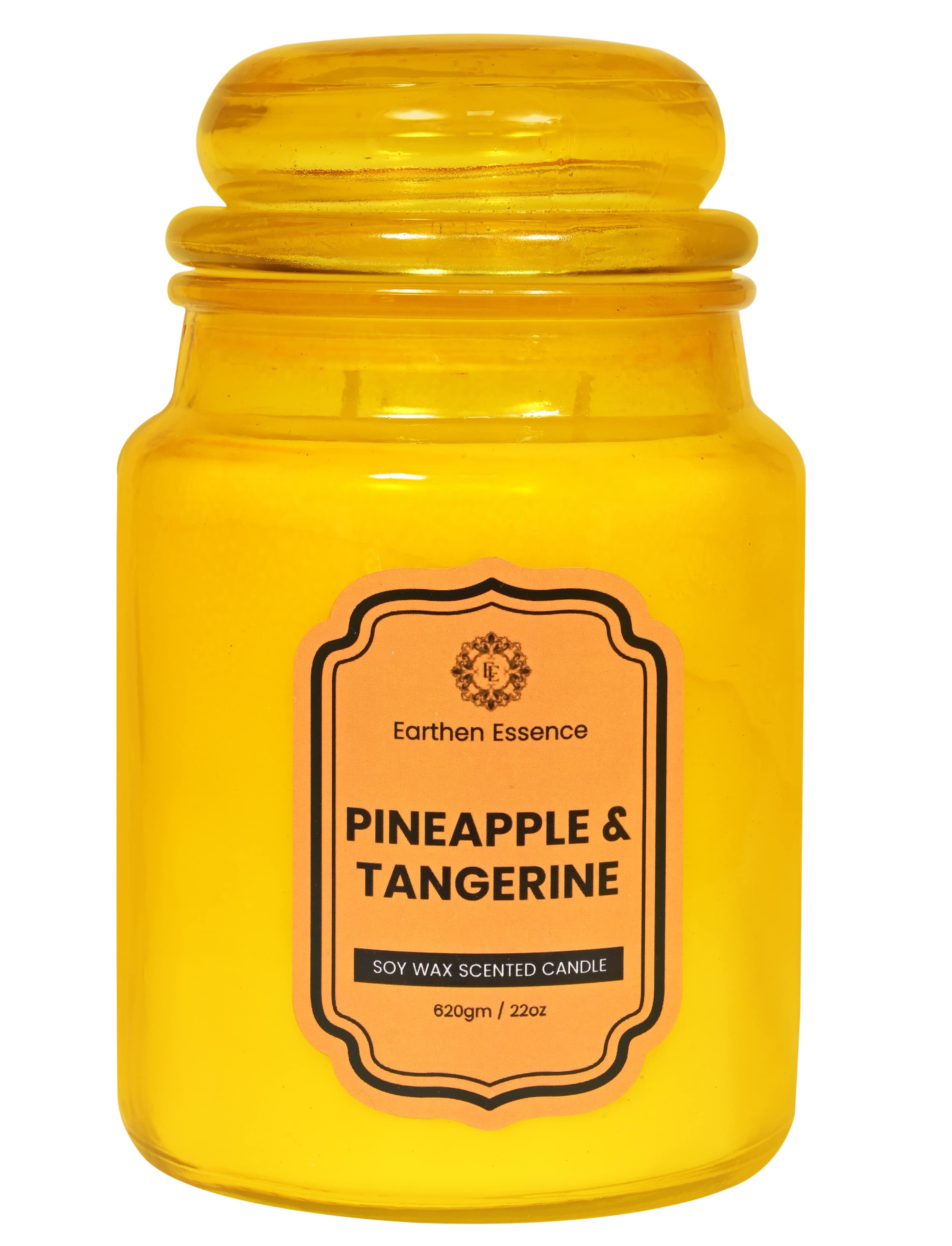 Earthen Essence Yankee Jar Luxury Scented Candle PINEAPPLE & TANGERINE | 100% Natural Soy Wax Eco-friendly | Smokeless & Non-Toxic | Hand poured 3 Wick Lead Free Cotton wick | Re Usable Jar