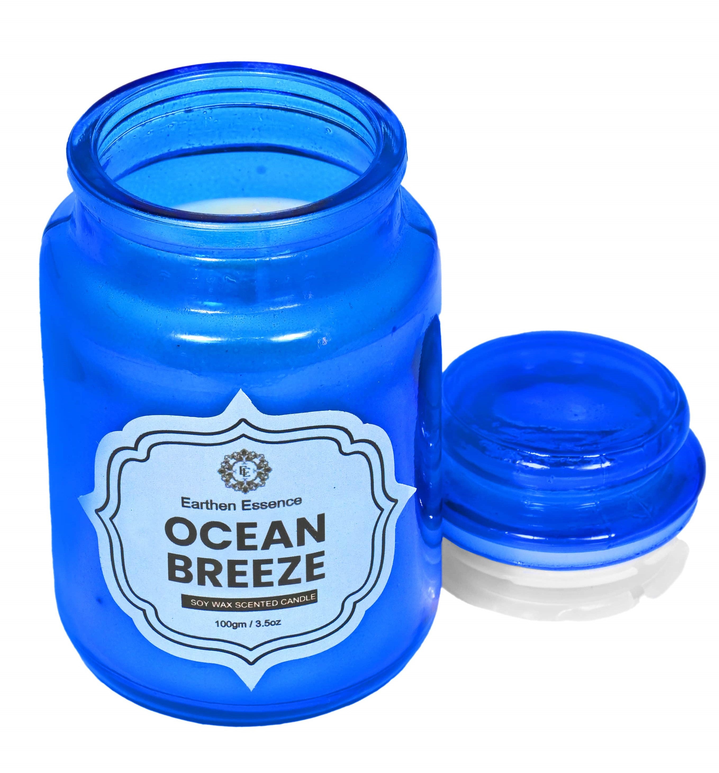 Earthen Essence Yankee Jar Luxury Scented Candle OCEAN BREEZE | 100% Natural Soy Wax Eco-friendly | Smokeless & Non-Toxic | Hand poured 3 Wick Lead Free Cotton wick | Re Usable Jar