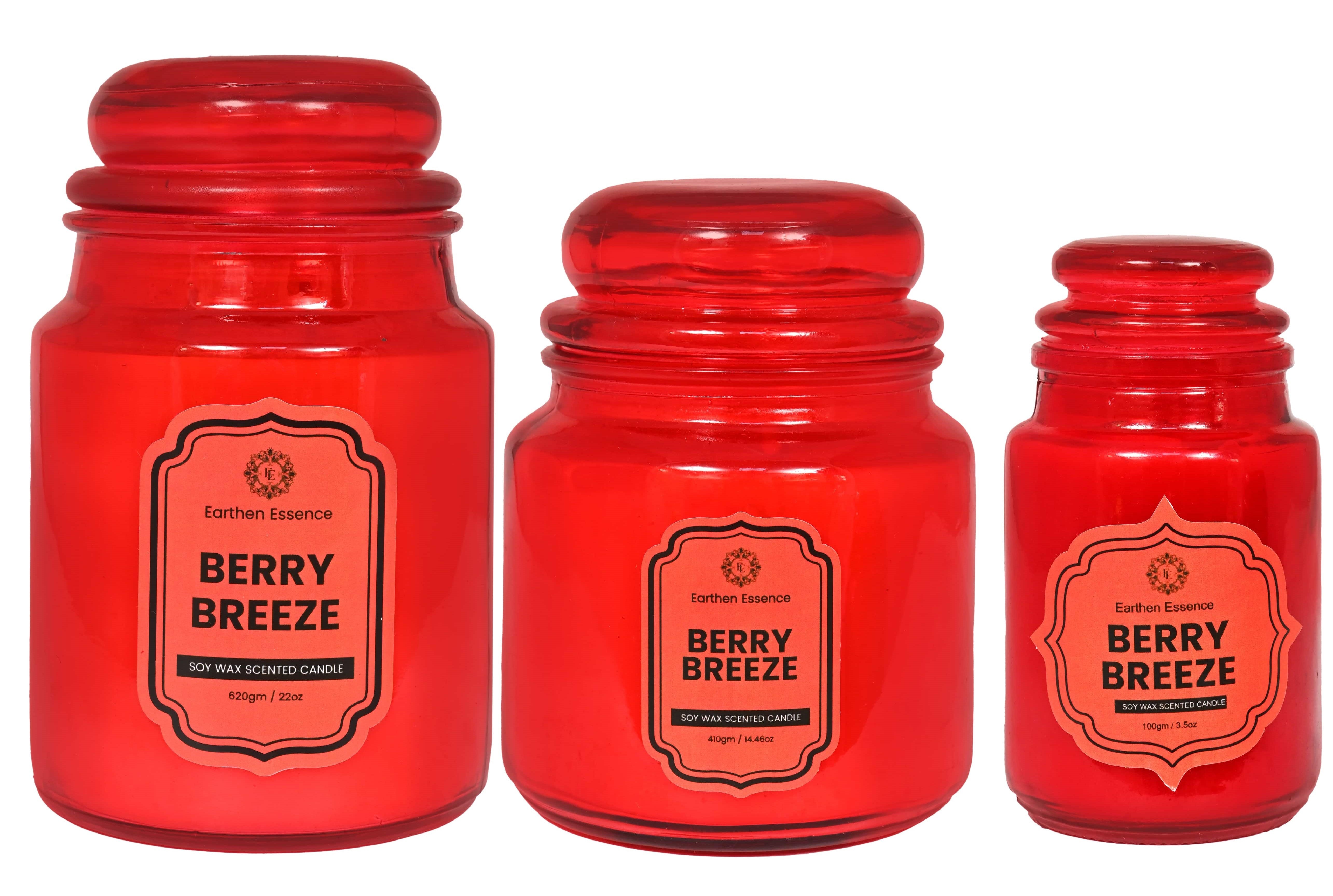 Earthen Essence Yankee Jar Luxury Scented Candle BERRY BREEZE | 100% Natural Soy Wax Eco-friendly | Smokeless & Non-Toxic | Hand poured 3 Wick Lead Free Cotton wick | Re Usable Jar